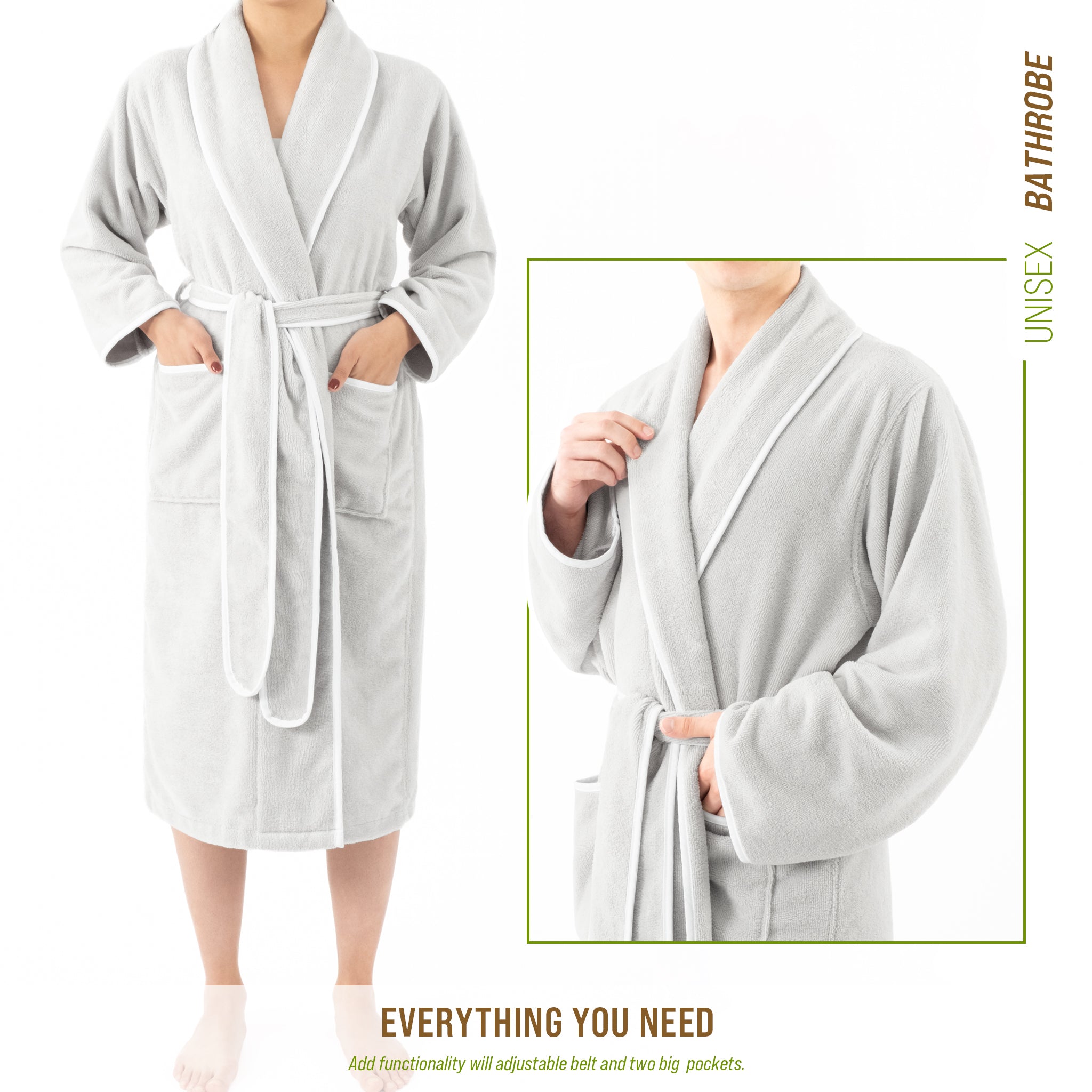 American-softlinen Triga - Bamboo Robes for Women and Men, Unisex Plush Spa Lounging Bathrobe, 1 Piece Cozy Robe for Couples After Shower
