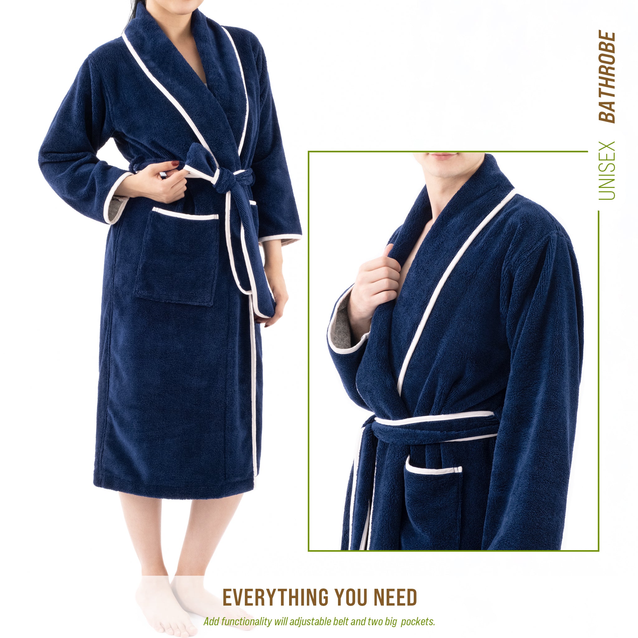 American-softlinen Triga - Bamboo Robes for Women and Men, Unisex Plush Spa Lounging Bathrobe, 1 Piece Cozy Robe for Couples After Shower