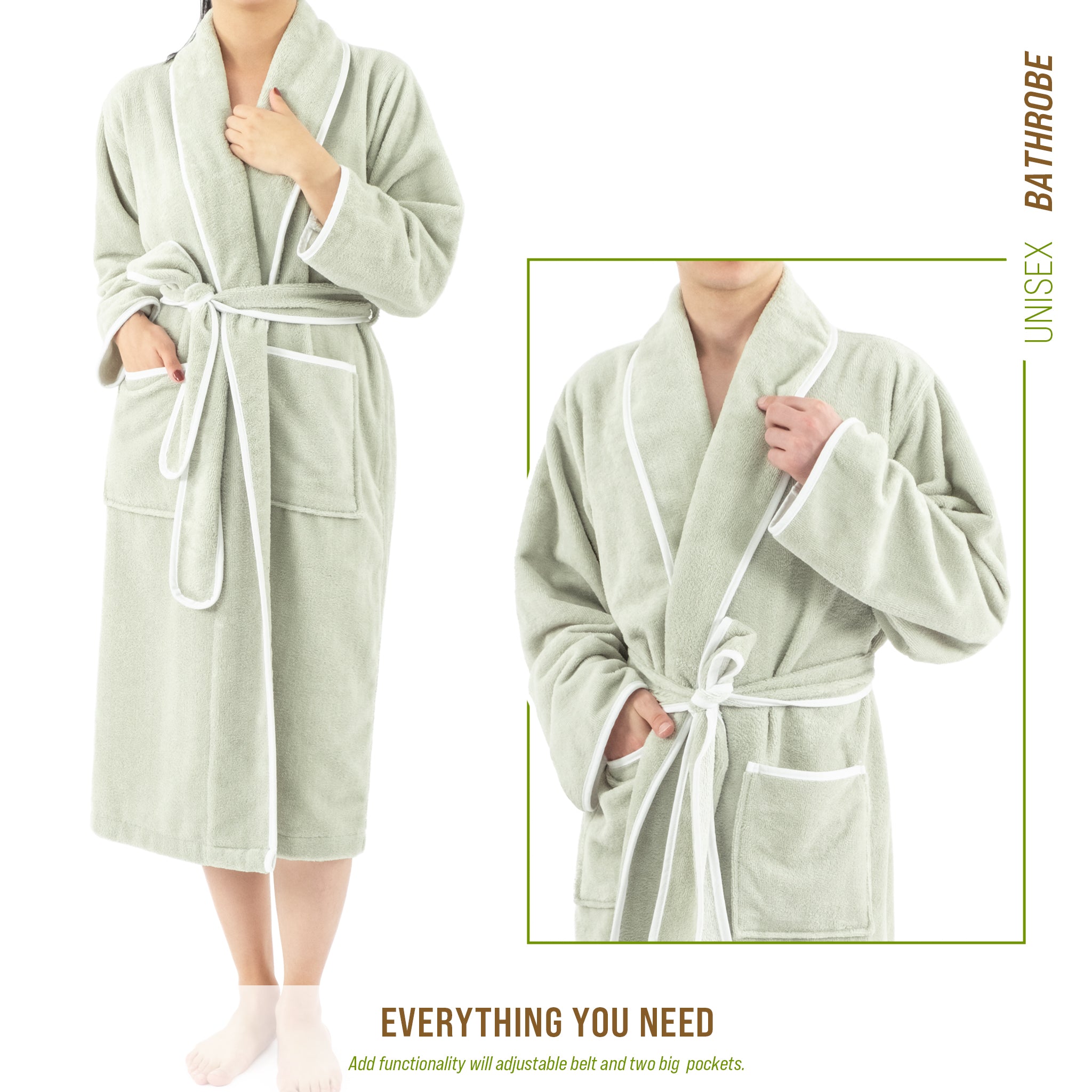 American-softlinen Triga - Bamboo Robes for Women and Men, Unisex Plush Spa Lounging Bathrobe, 1 Piece Cozy Robe for Couples After Shower