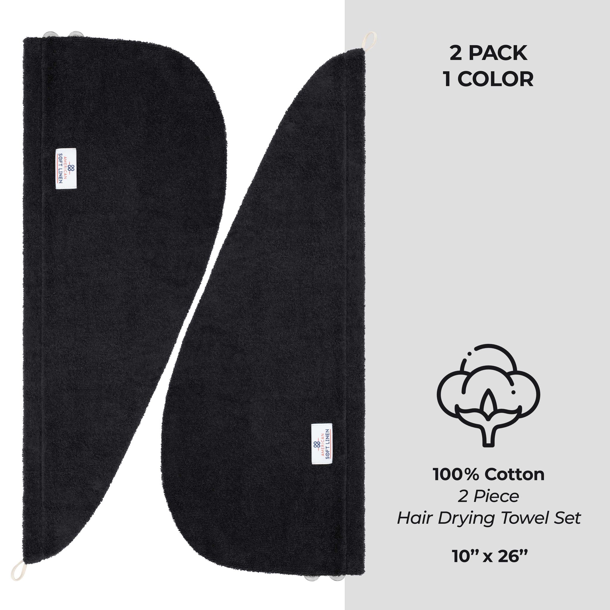 American-softlinen 100% Cotton Hair Drying Towels for Women 2 pack 75 set case pack black-4
