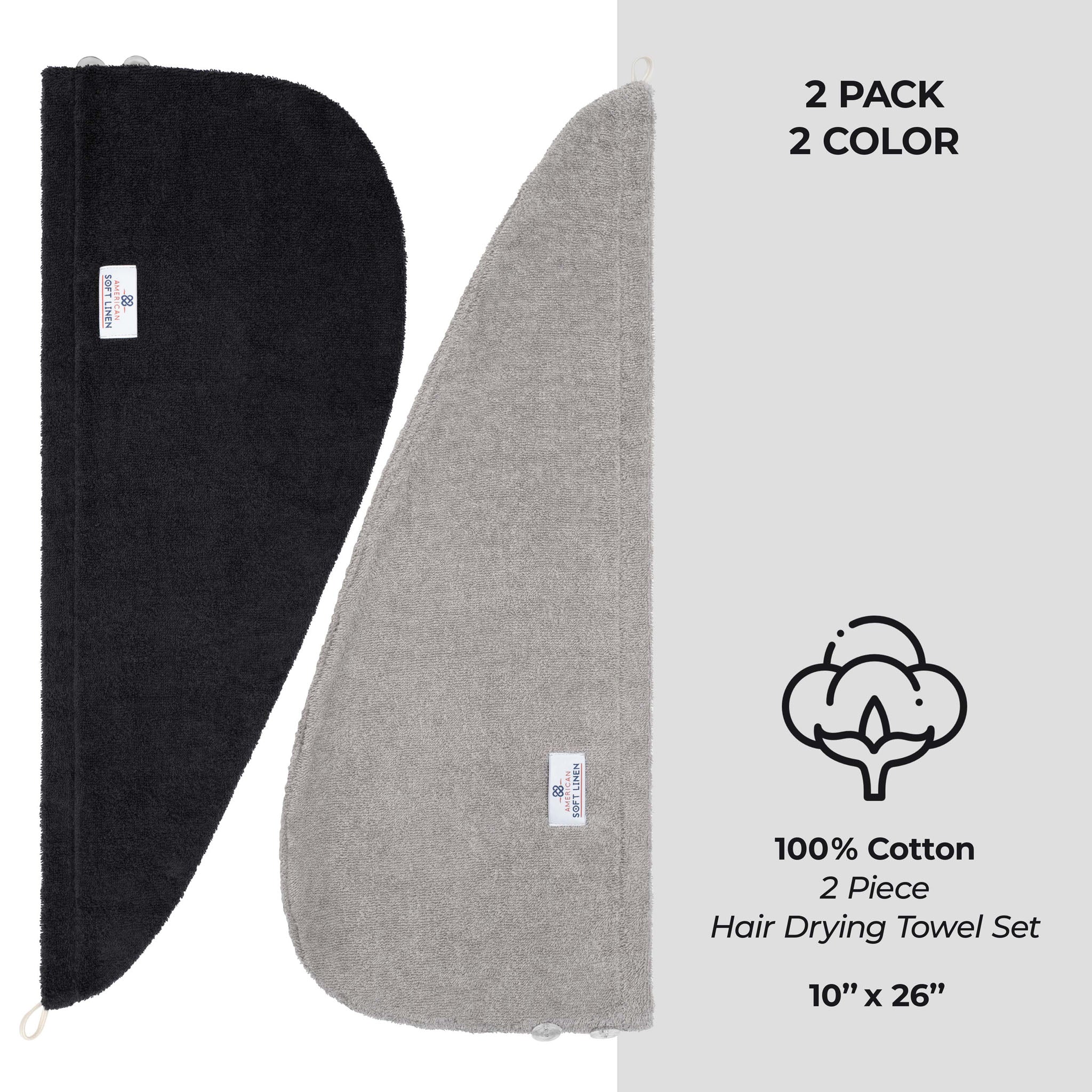 American-softlinen 100% Cotton Hair Drying Towels for Women 2 pack 75 set case pack black-rockridge-5