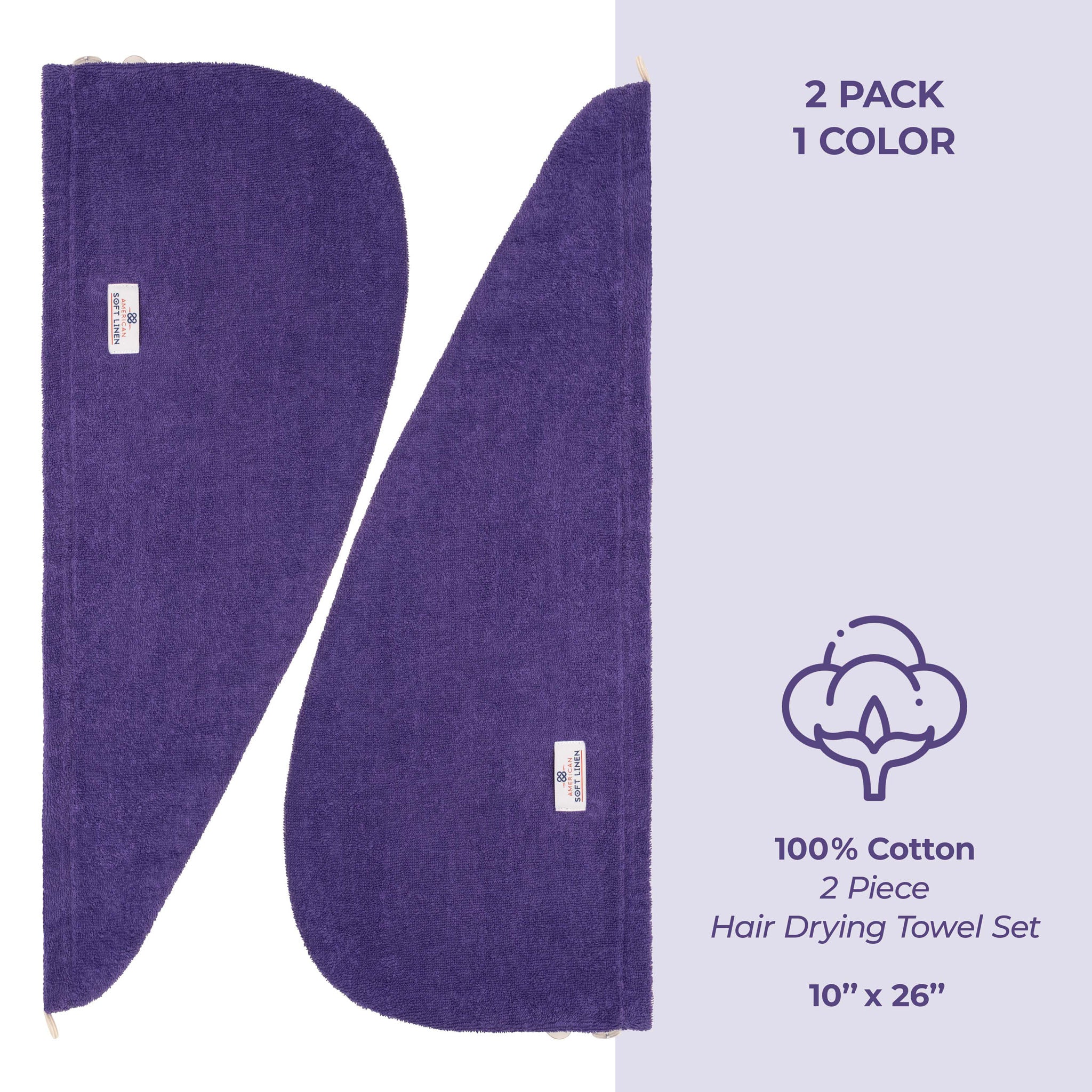American-softlinen 100% Cotton Hair Drying Towels for Women 2 pack 75 set case pack purple-4