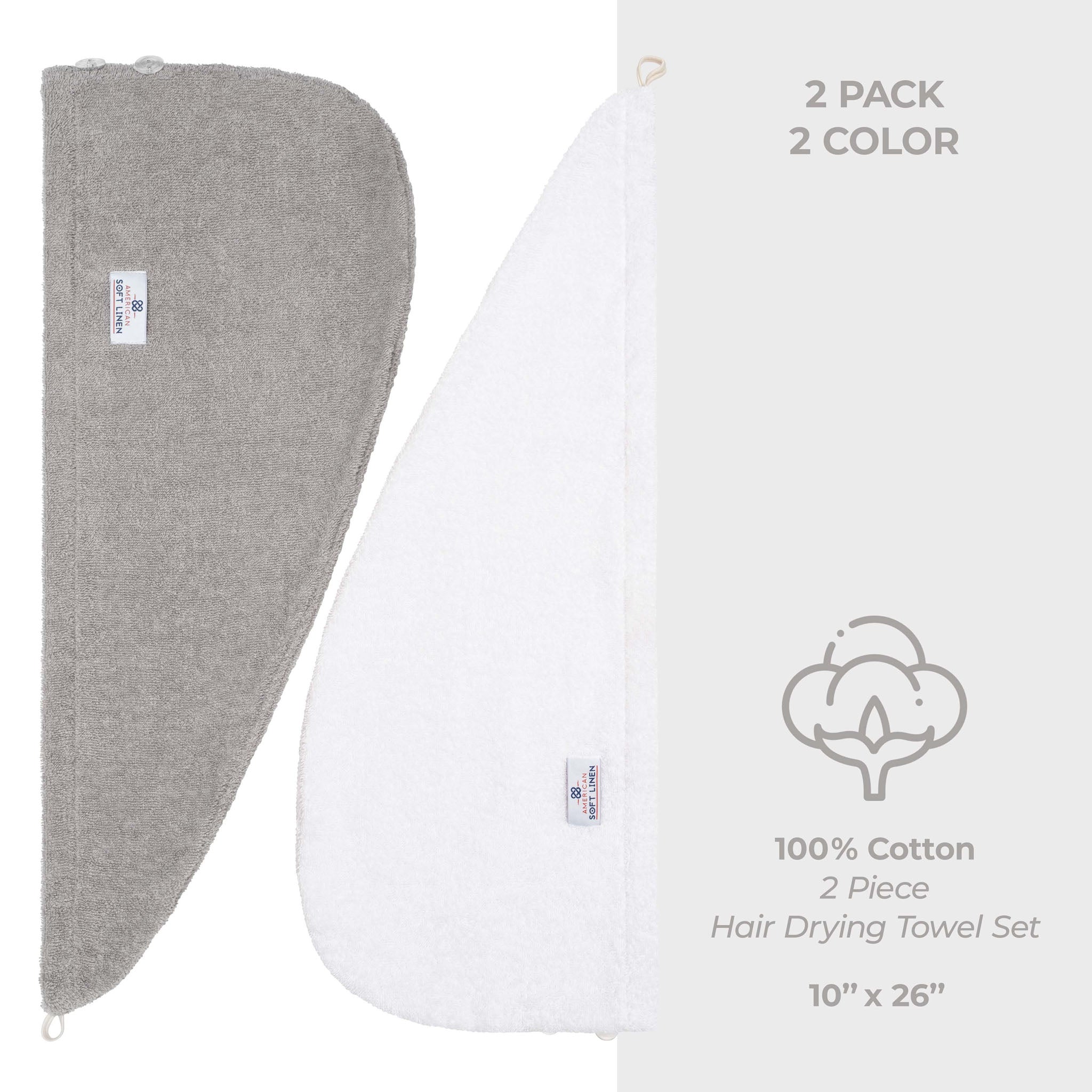 American-softlinen 100% Cotton Hair Drying Towels for Women 2 pack 75 set case pack rockridge-white-5