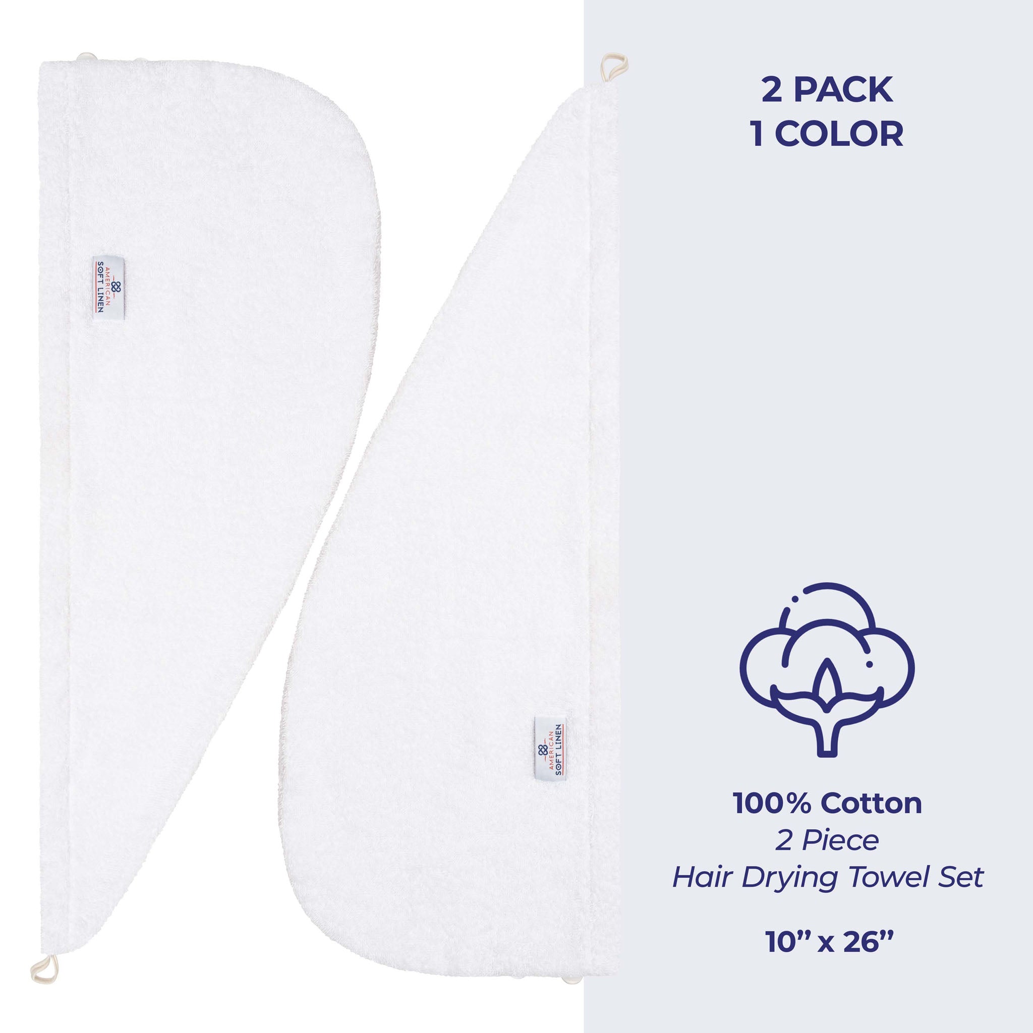 American-softlinen 100% Cotton Hair Drying Towels for Women 2 pack 75 set case pack white-4