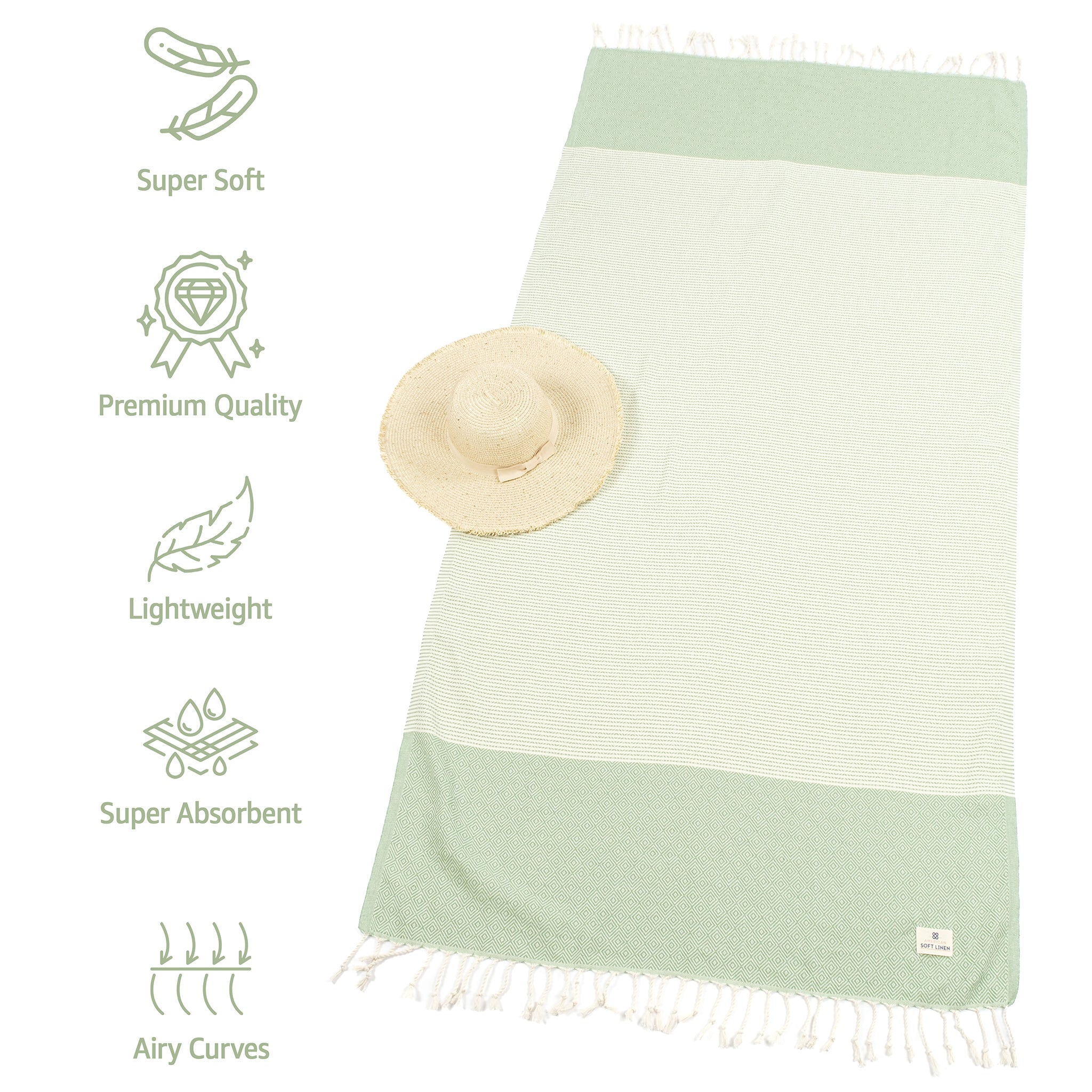 American-softlinen Turkish Peshtemal Beach Towels, Cotton 4 Pack, 40" x 70" Size, Swim Towels for Beach and Pool Towels