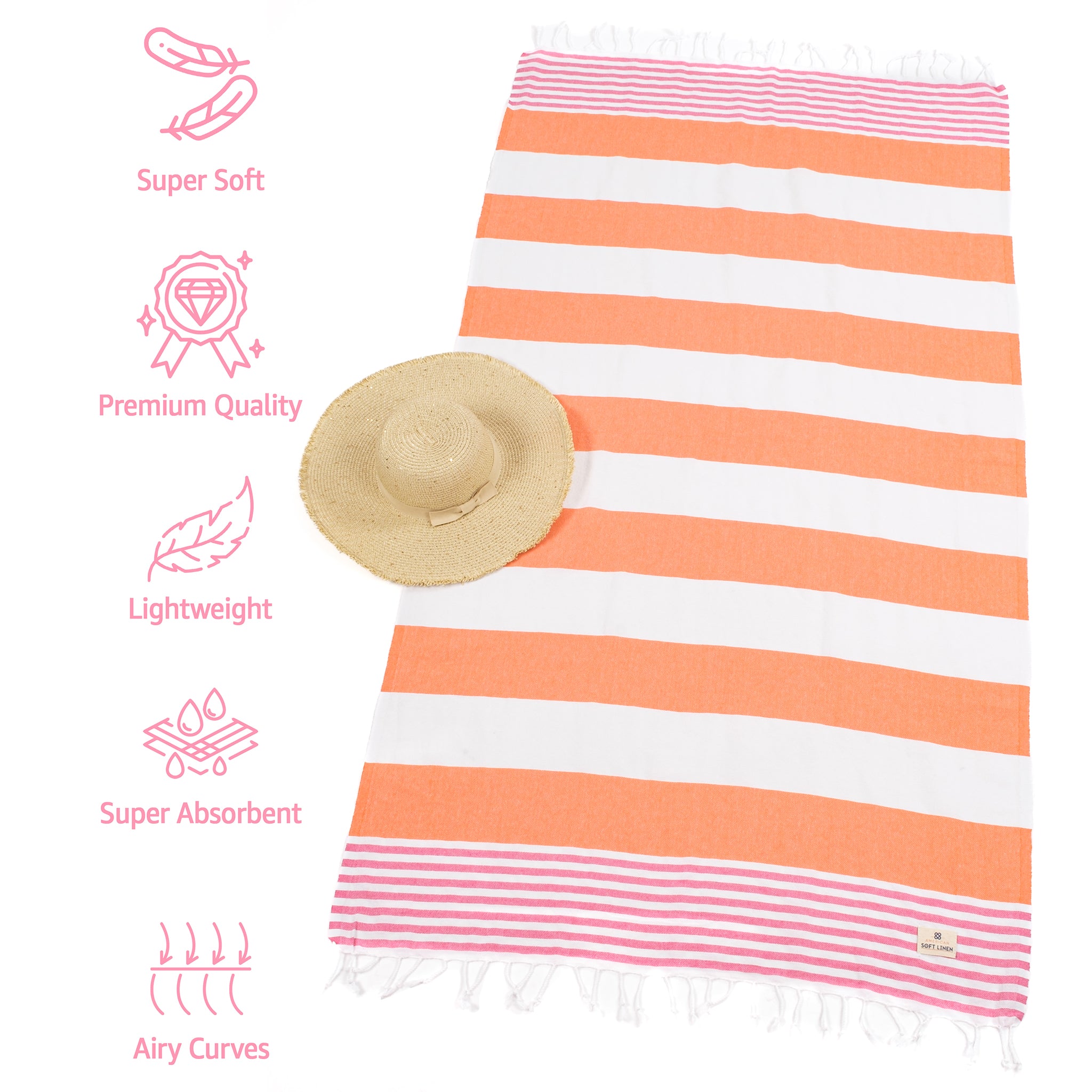 American-softlinen Turkish Peshtemal Beach Towels, Cotton 4 Pack, 40" x 70" Size, Swim Towels for Beach and Pool Towels