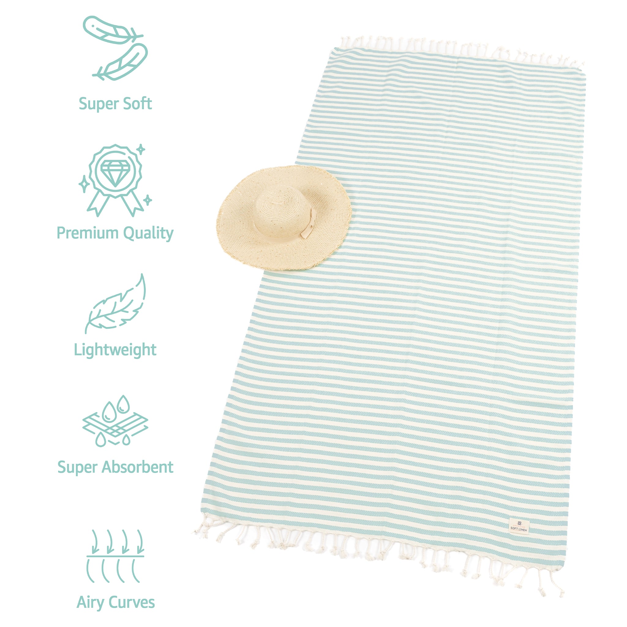 American-softlinen Turkish Peshtemal Beach Towels, Cotton 4 Pack, 40" x 70" Size, Swim Towels for Beach and Pool Towels