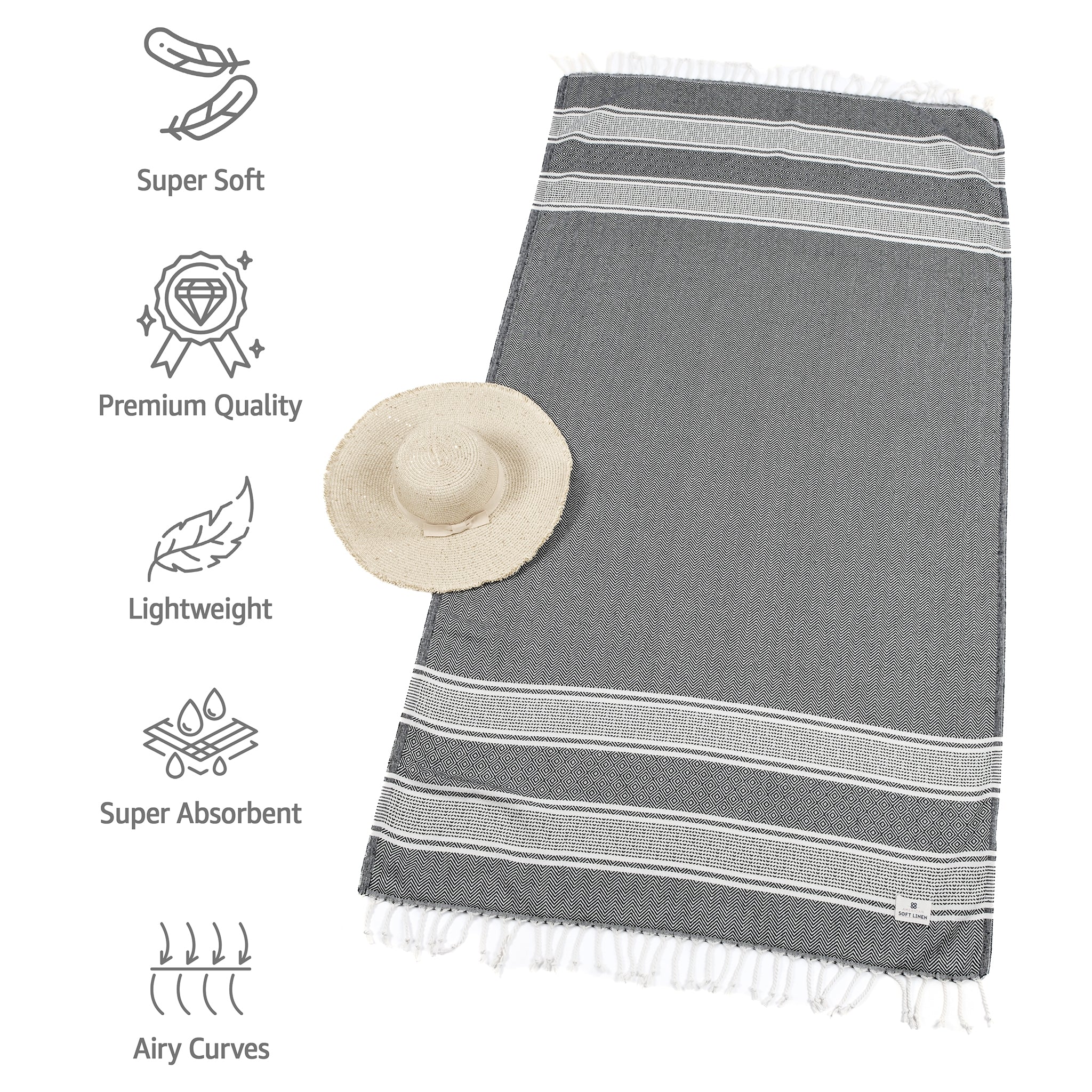 American-softlinen Turkish Peshtemal Beach Towels, Cotton 4 Pack, 40" x 70" Size, Swim Towels for Beach and Pool Towels