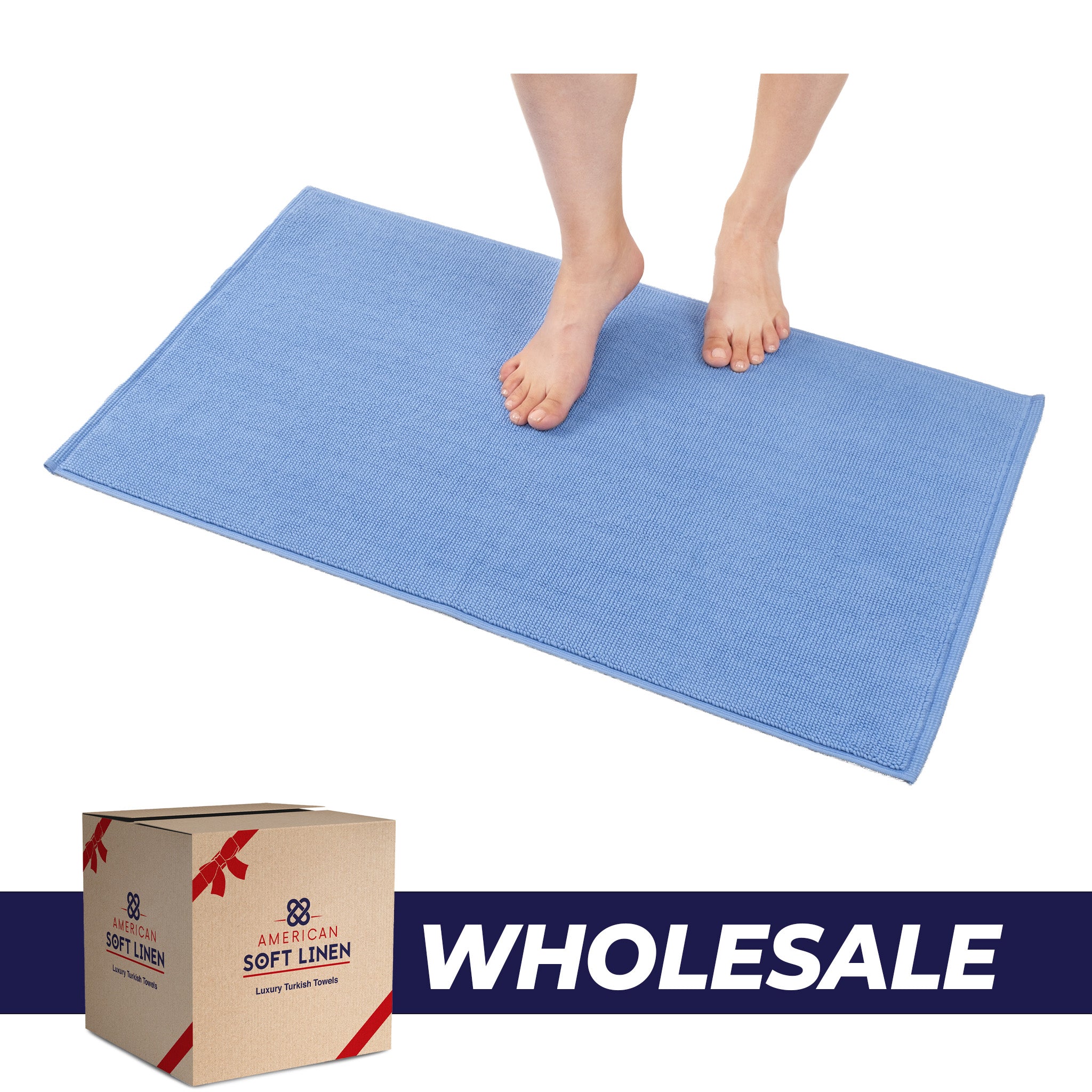American-softlinen 100% Cotton Non-Slip 17x24 Inch Bath Rug Wholesale sky-blue-0