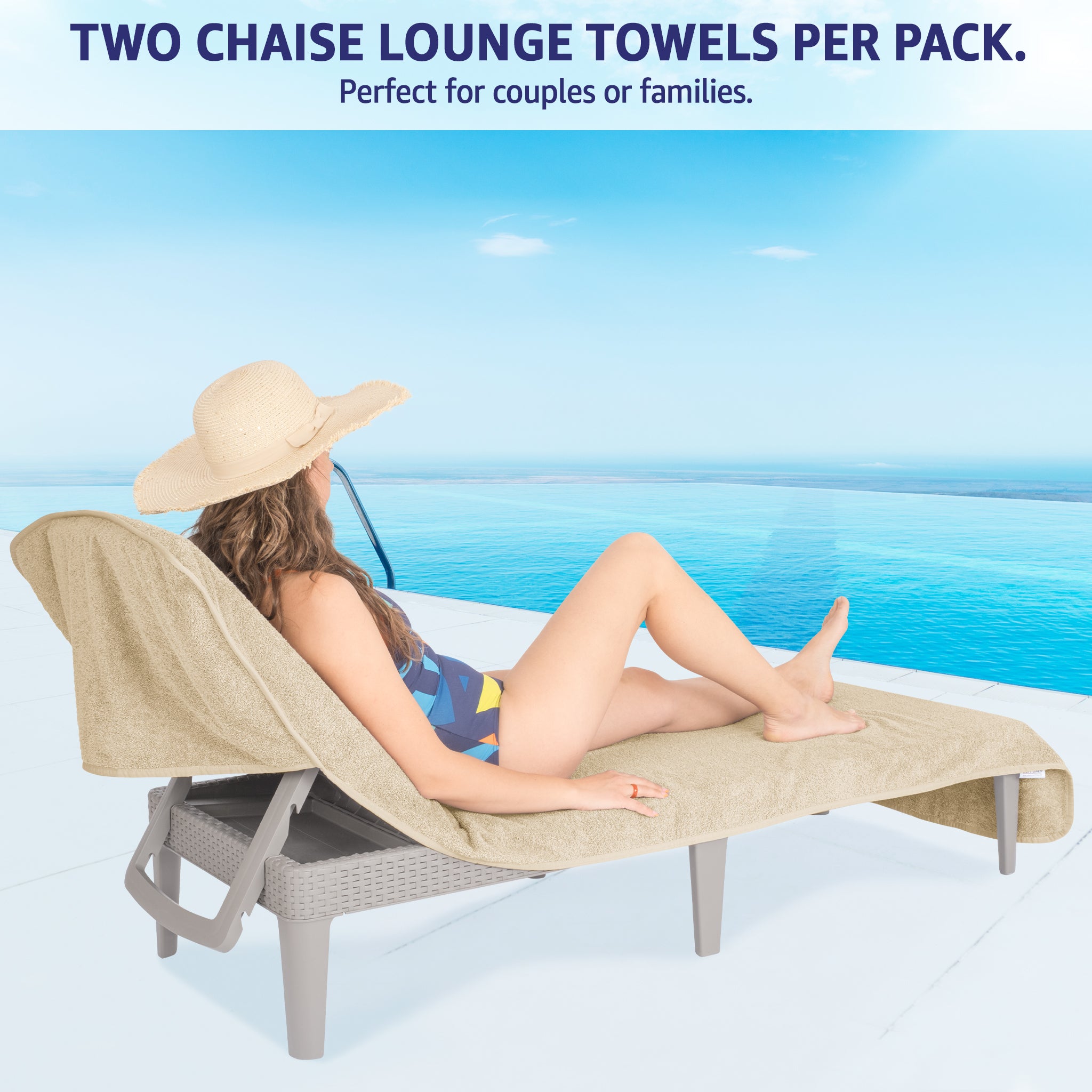 American-softlinen 2 Pack Chaise Lounge Covers with Pocket, 86" x 32" Oversized Beach and Pool Lounge Chair Towels