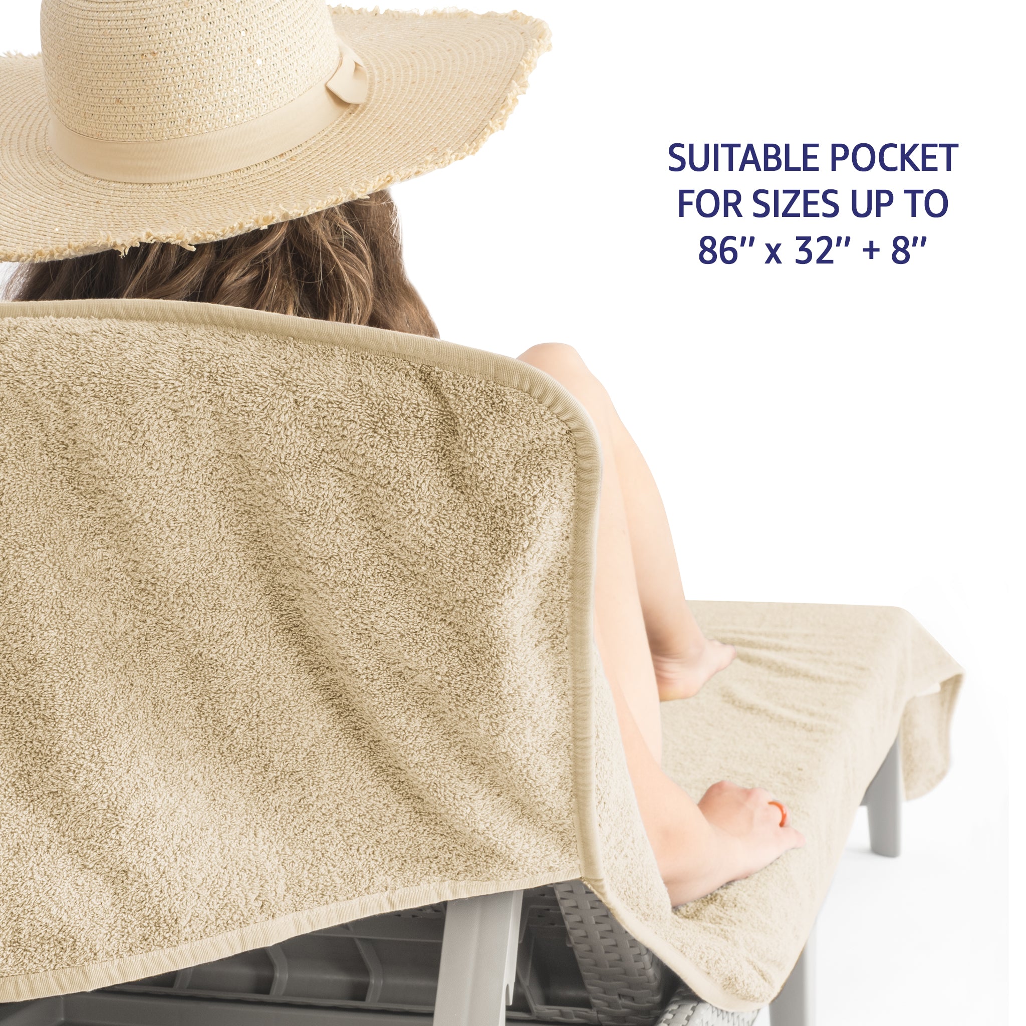 American-softlinen 2 Pack Chaise Lounge Covers with Pocket, 86" x 32" Oversized Beach and Pool Lounge Chair Towels