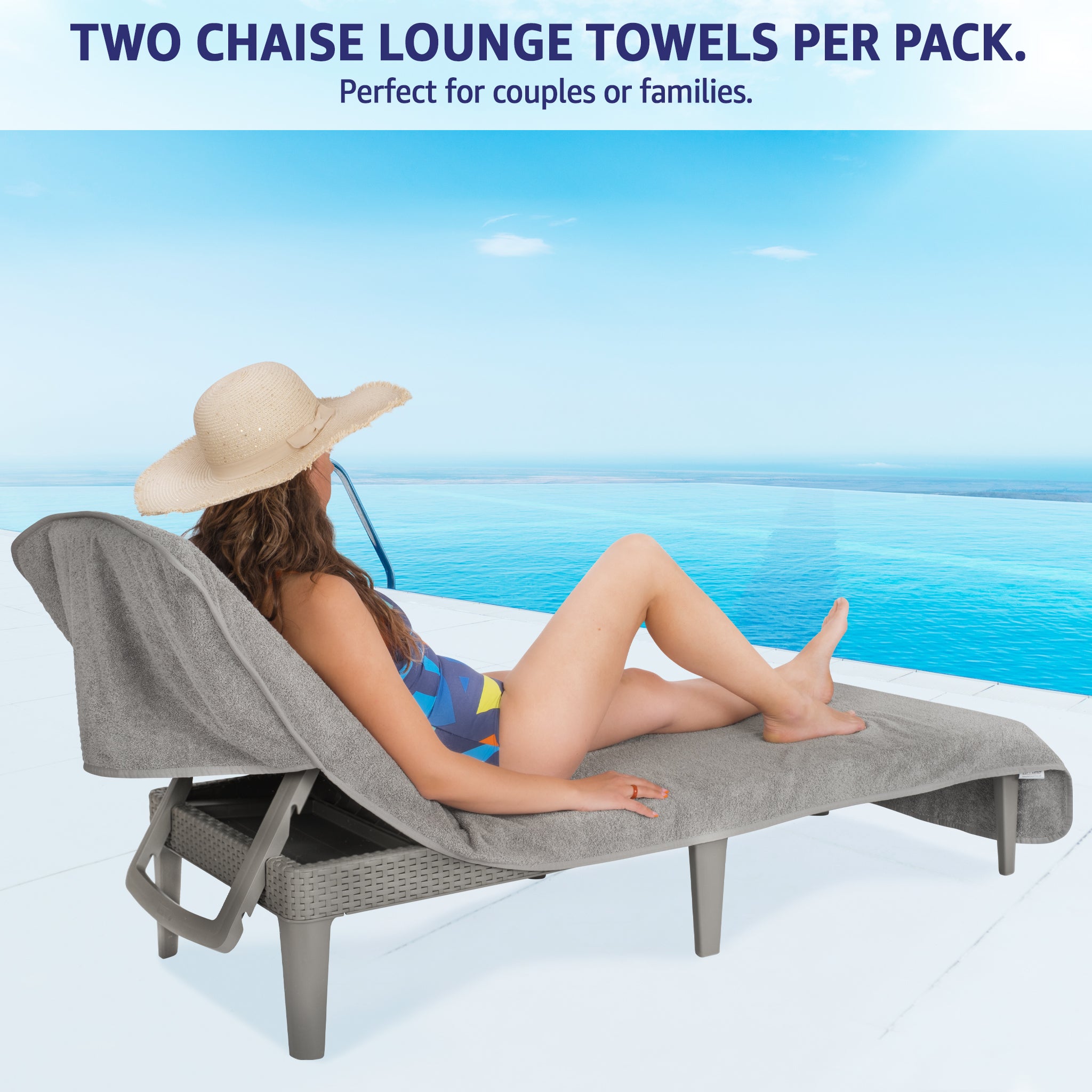 American-softlinen 2 Pack Chaise Lounge Covers with Pocket, 86" x 32" Oversized Beach and Pool Lounge Chair Towels