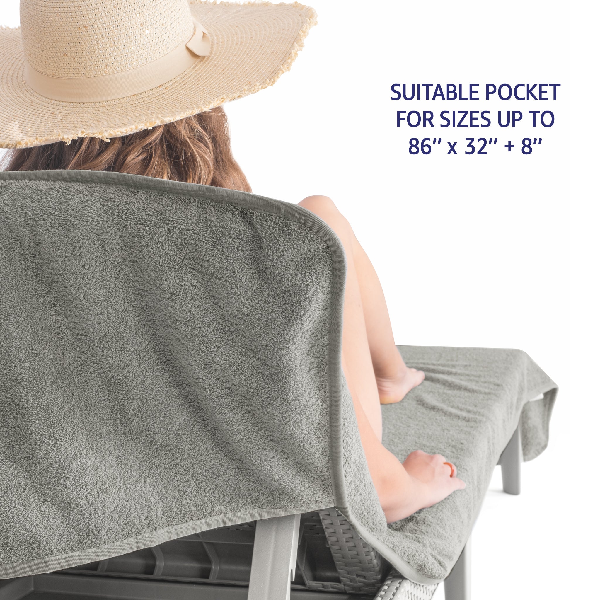 American-softlinen 2 Pack Chaise Lounge Covers with Pocket, 86" x 32" Oversized Beach and Pool Lounge Chair Towels