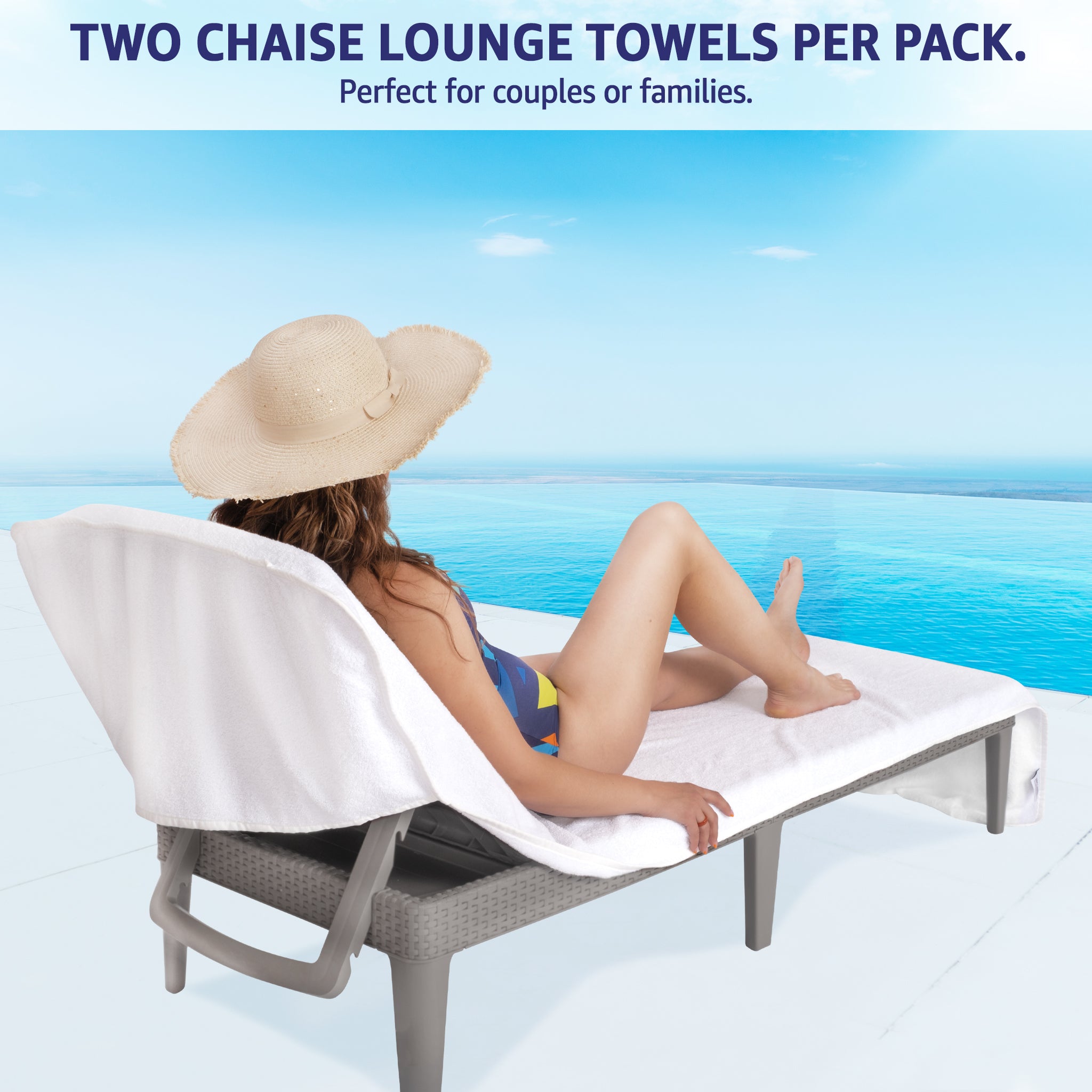 American-softlinen 2 Pack Chaise Lounge Covers with Pocket, 86" x 32" Oversized Beach and Pool Lounge Chair Towels