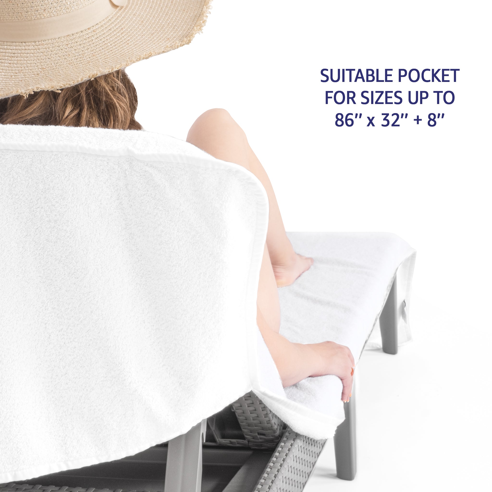 American-softlinen 2 Pack Chaise Lounge Covers with Pocket, 86" x 32" Oversized Beach and Pool Lounge Chair Towels