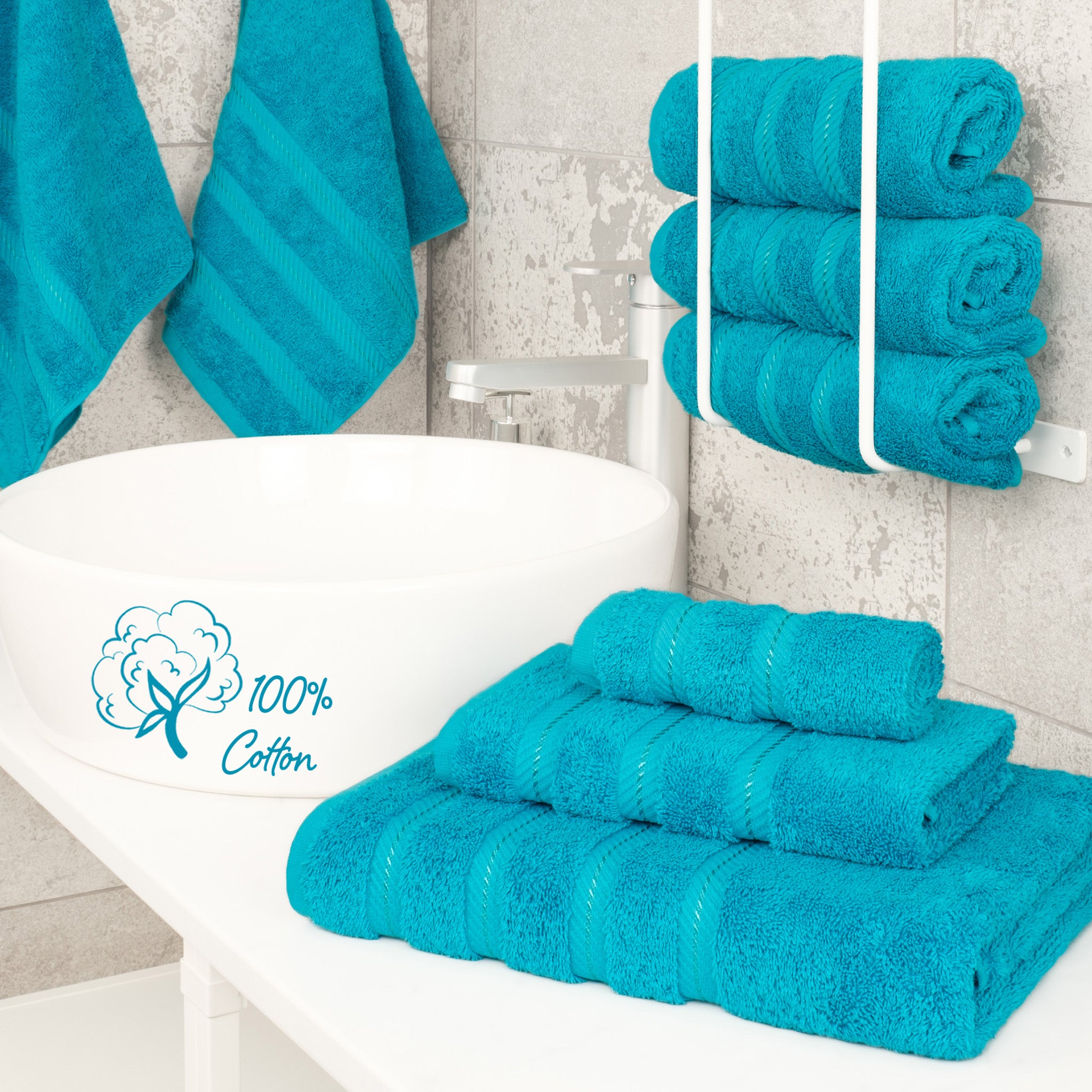 American-softlinen 3 Piece Luxury Hotel Towel Set 20 set case pack aqua-2