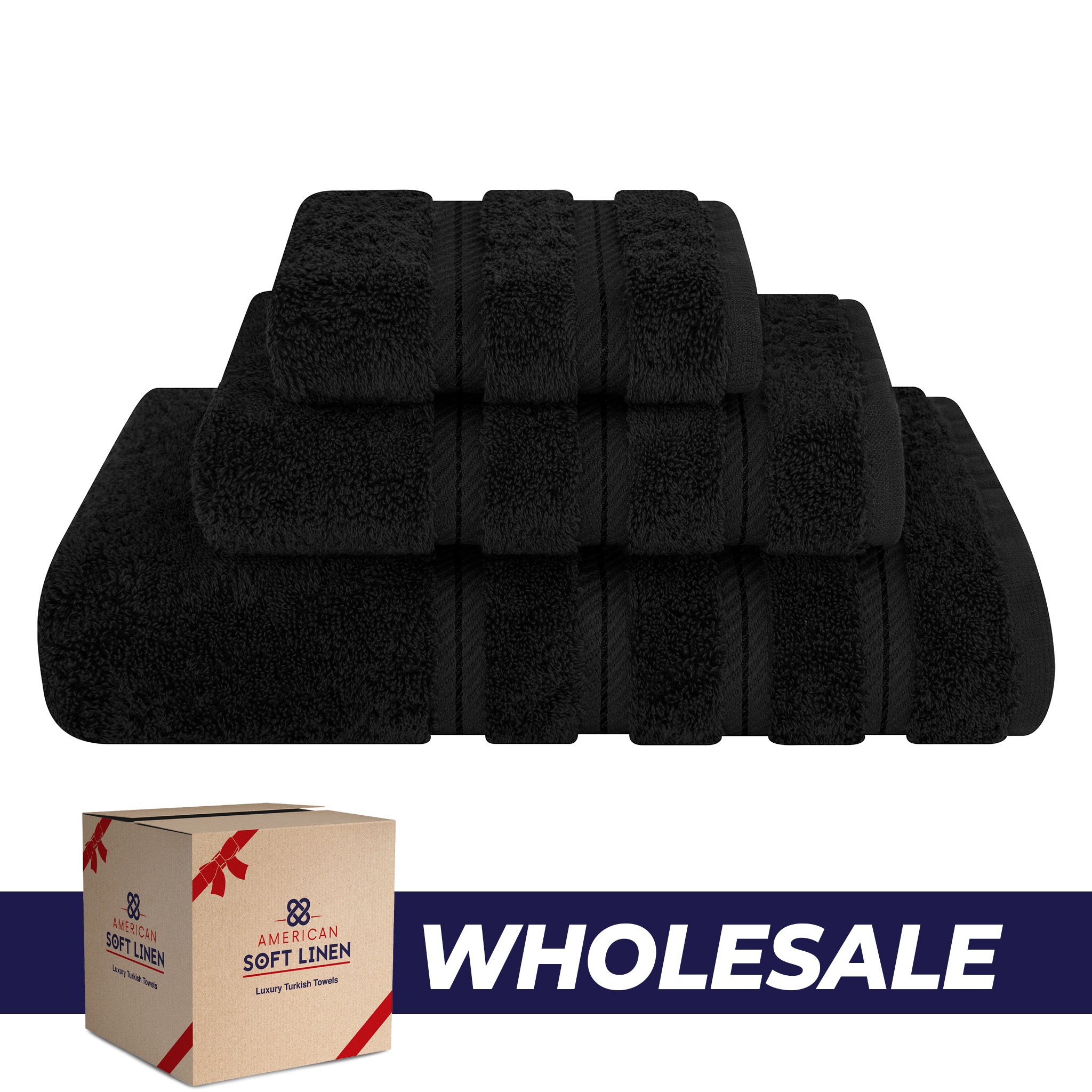 American-softlinen 3 Piece Luxury Hotel Towel Set 20 set case pack black-0