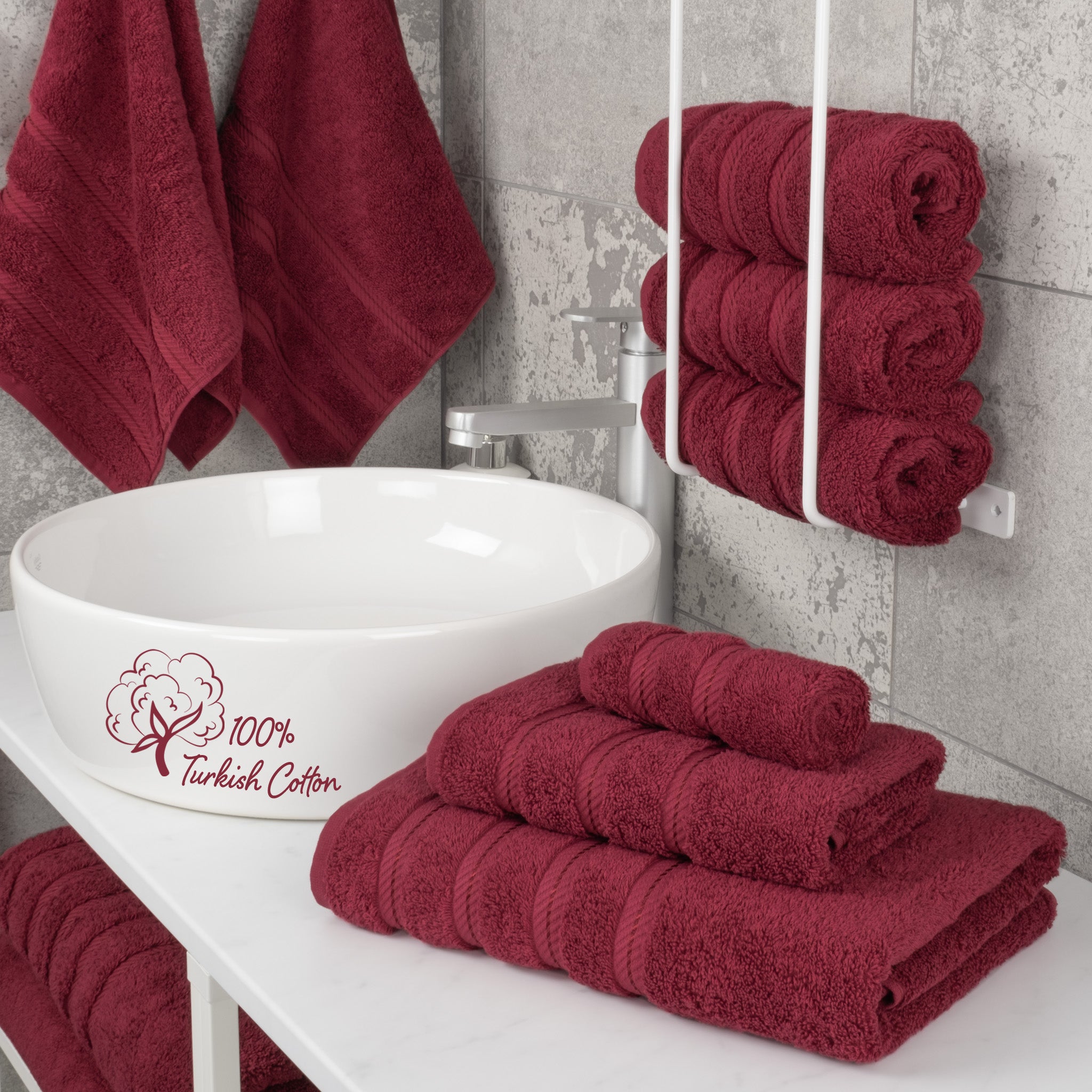American-softlinen 3 Piece Luxury Hotel Towel Set 20 set case pack bordeaux-red-2