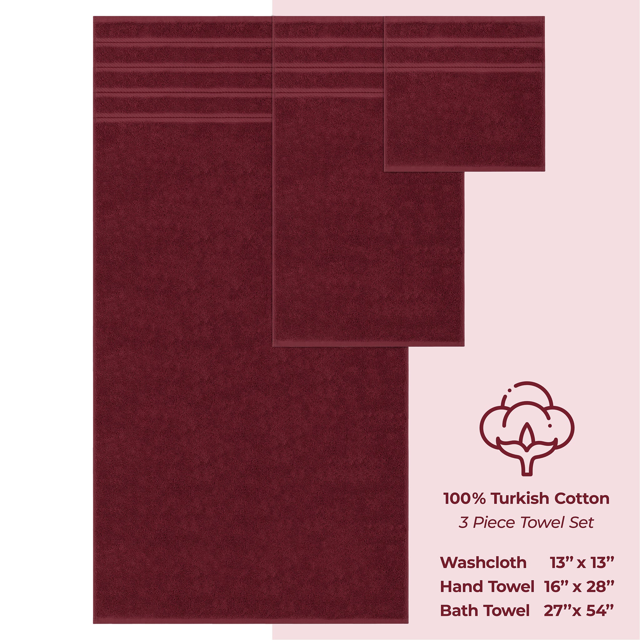 American-softlinen 3 Piece Luxury Hotel Towel Set 20 set case pack bordeaux-red-4