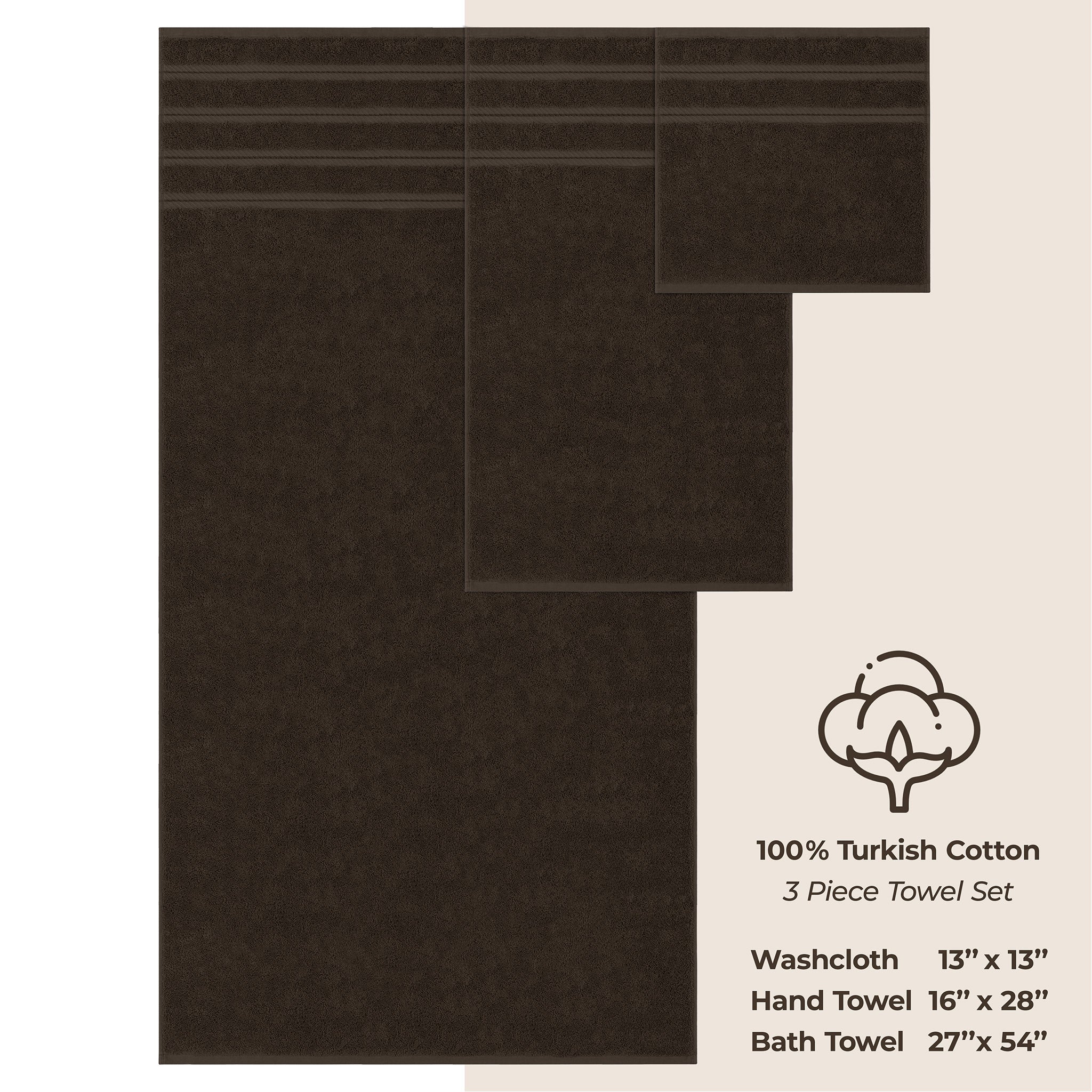 American-softlinen 3 Piece Luxury Hotel Towel Set 20 set case pack chocolate-brown-4