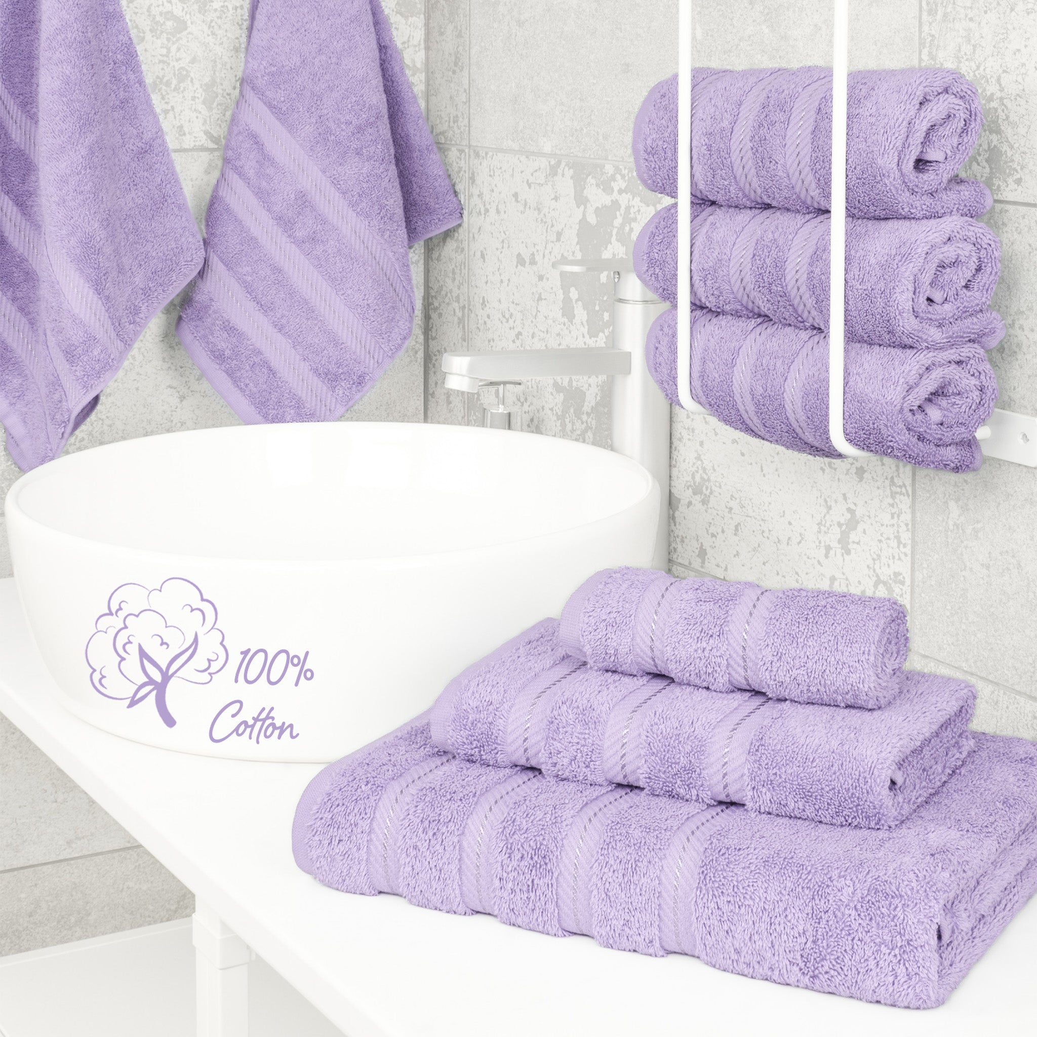 American-softlinen 3 Piece Luxury Hotel Towel Set 20 set case pack electric-lilac-2
