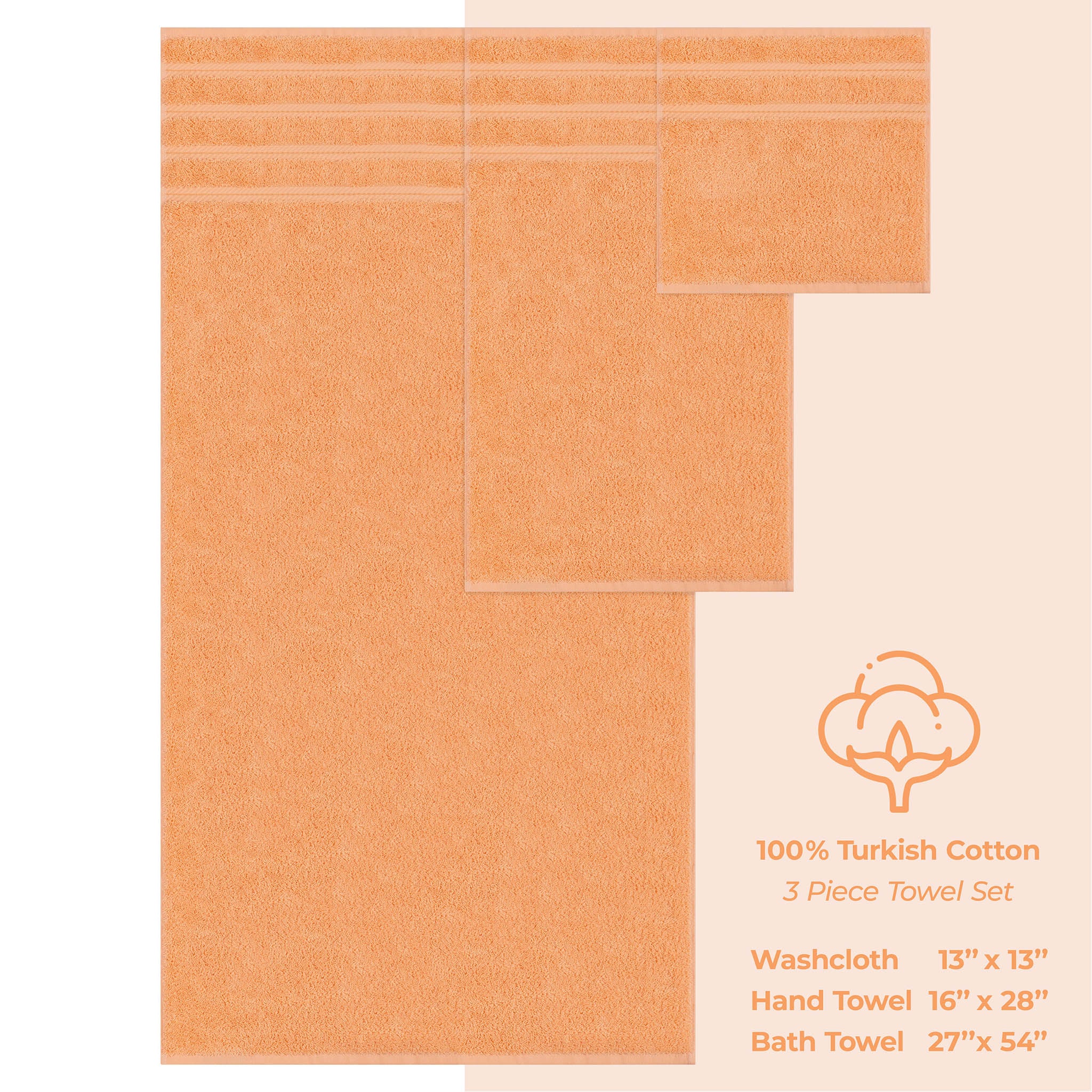 American-softlinen 3 Piece Luxury Hotel Towel Set 20 set case pack malibu-peach-4