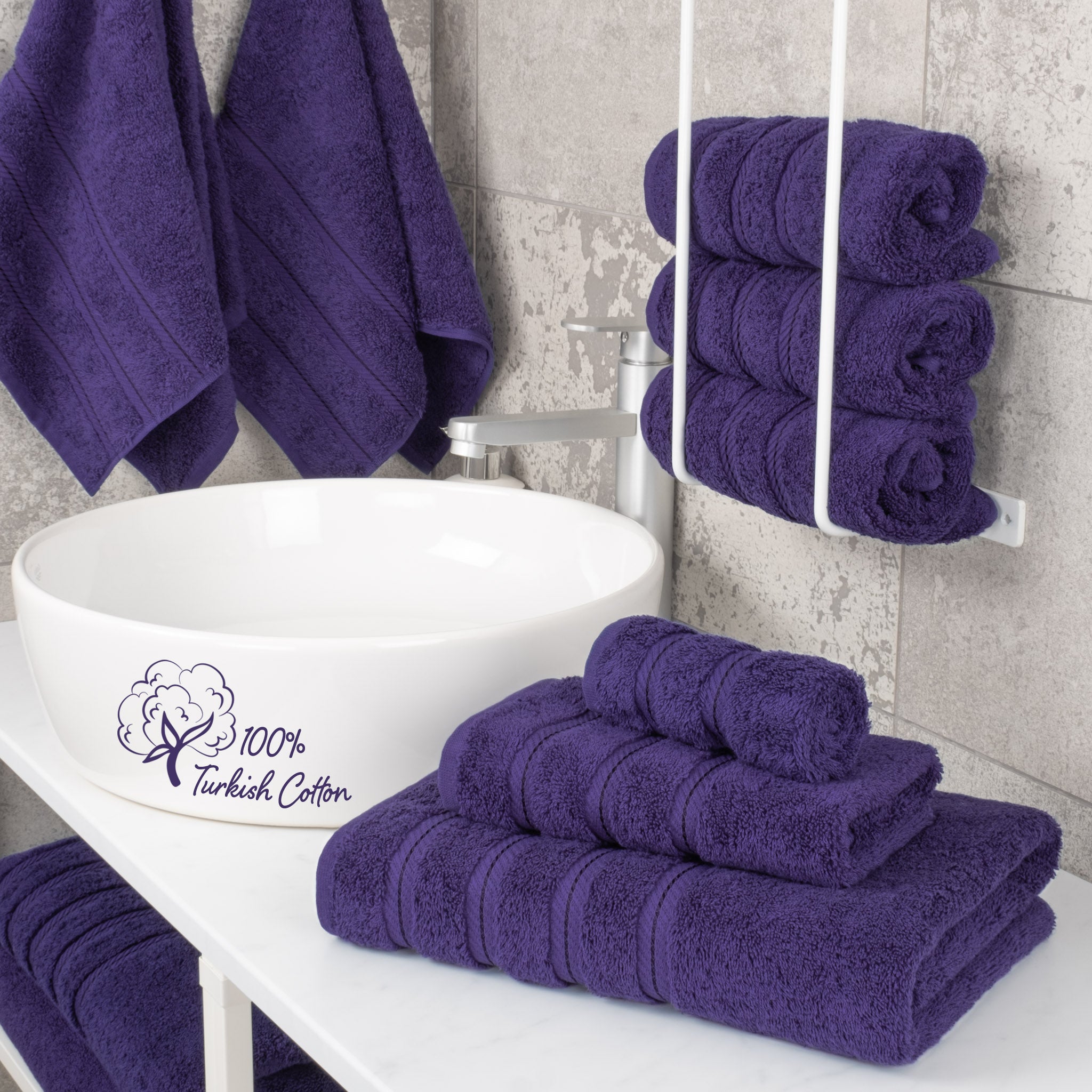 American-softlinen 3 Piece Luxury Hotel Towel Set 20 set case pack purple-2
