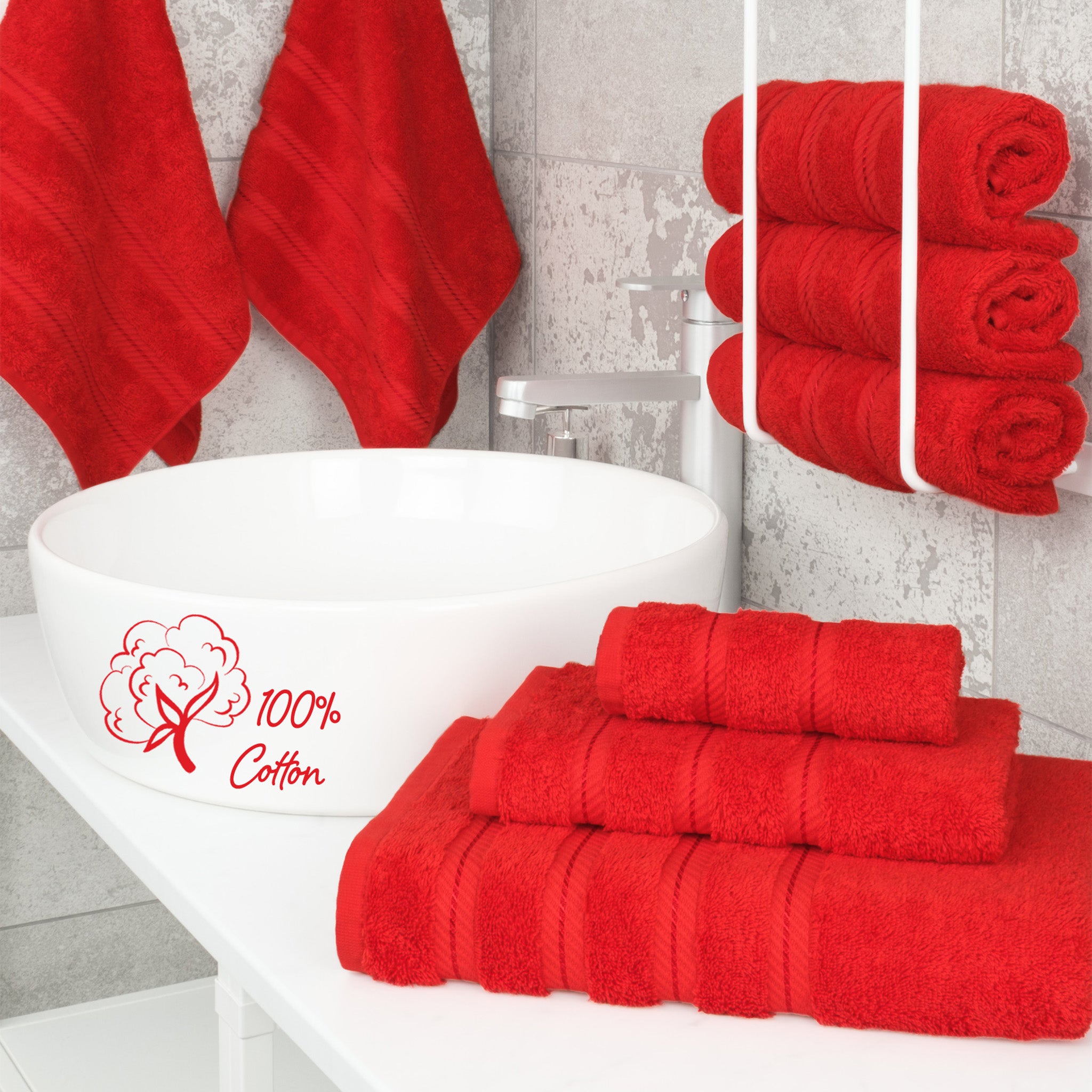 American-softlinen 3 Piece Luxury Hotel Towel Set 20 set case pack red-2
