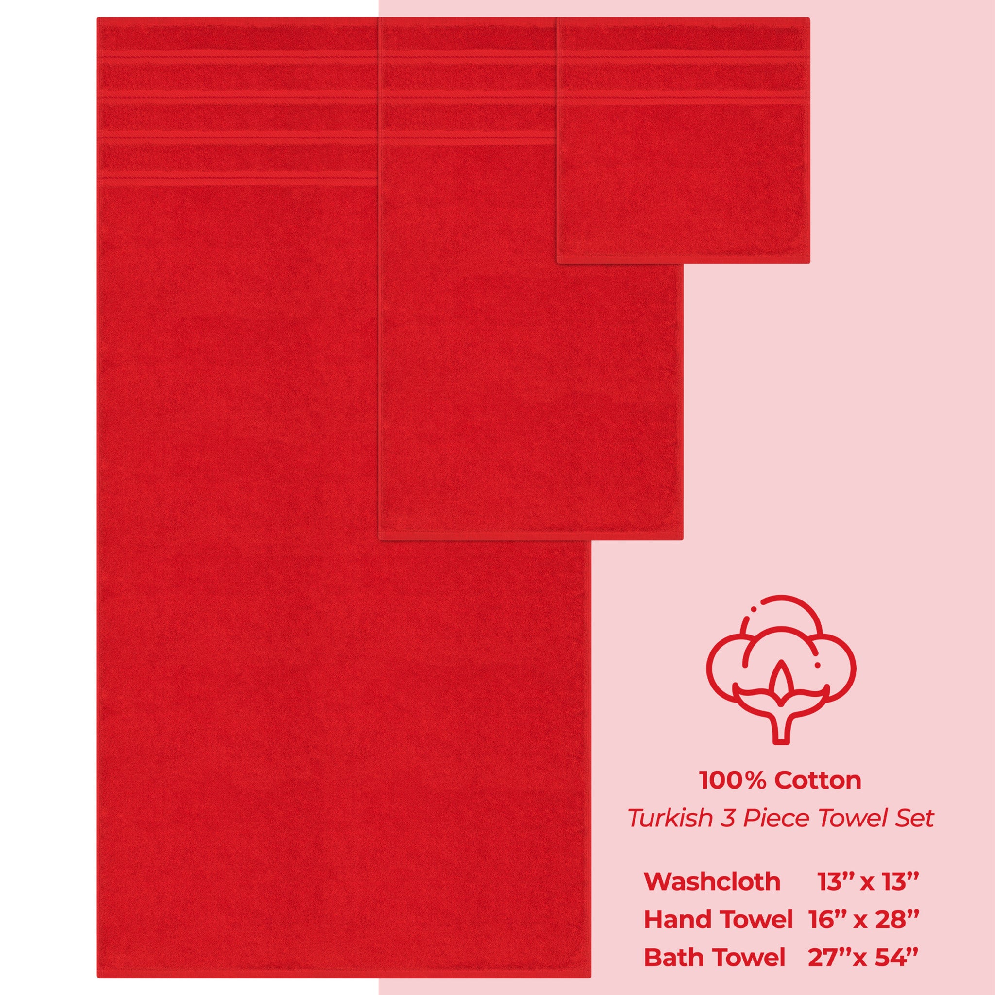 American-softlinen 3 Piece Luxury Hotel Towel Set 20 set case pack red-4