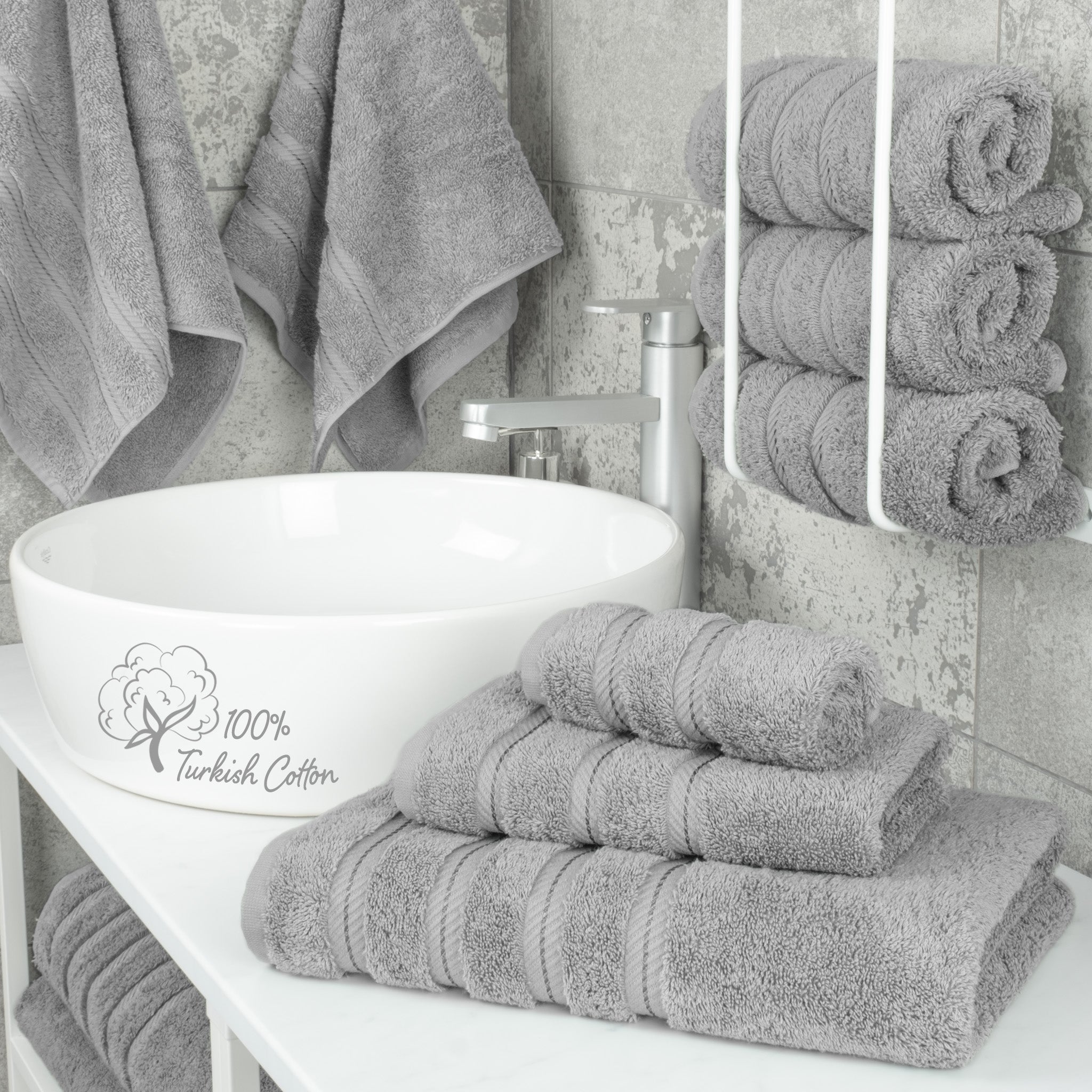 American-softlinen 3 Piece Luxury Hotel Towel Set 20 set case pack rockridge-gray-2