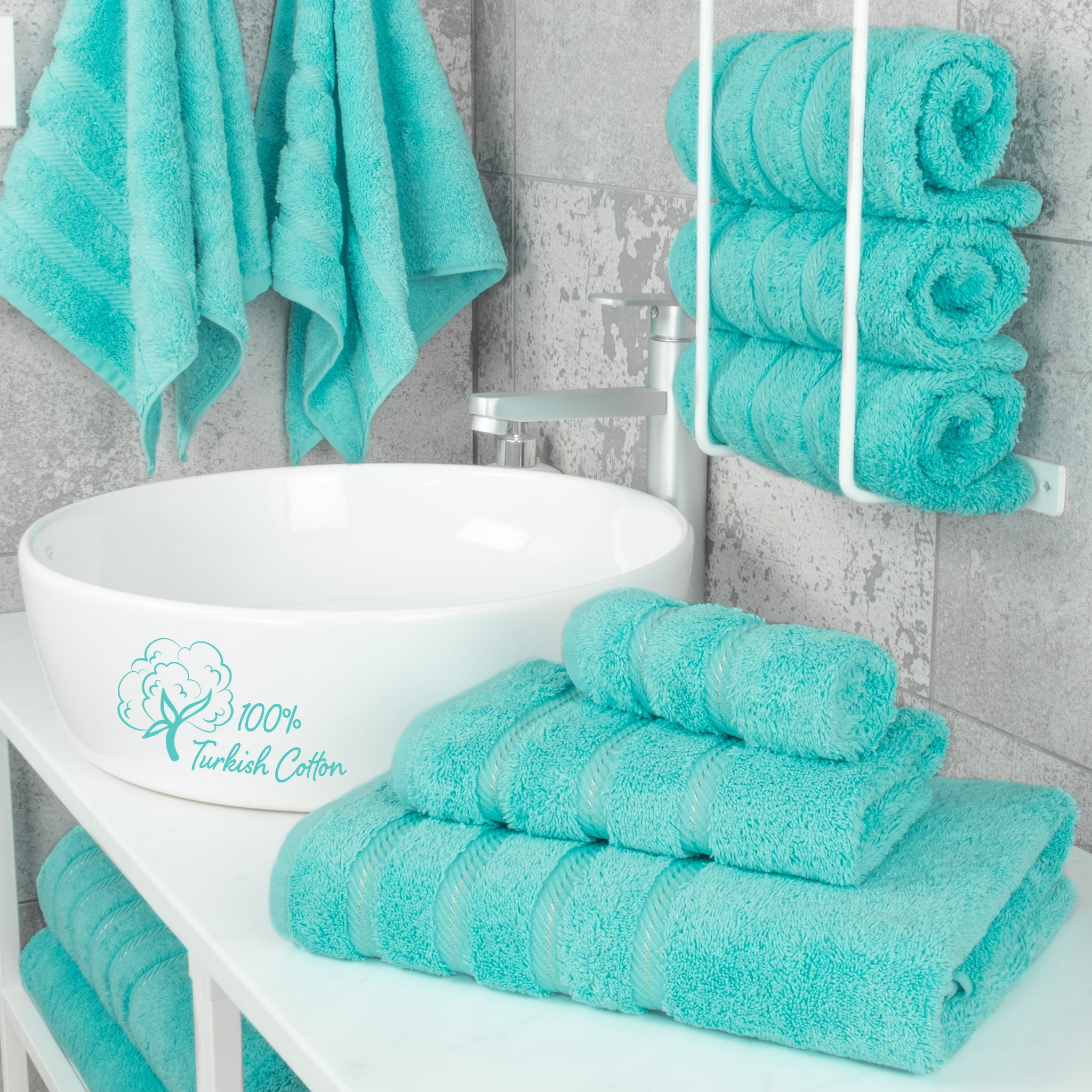 American-softlinen 3 Piece Luxury Hotel Towel Set 20 set case pack turquoise-blue-2