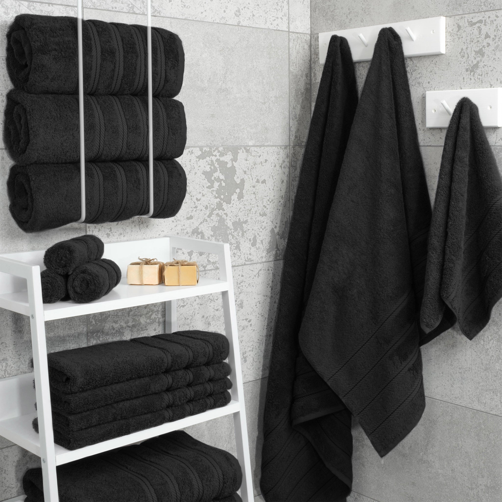 American-softlinen 100% Turkish Cotton 4 Pack Bath Towel Set black-2
