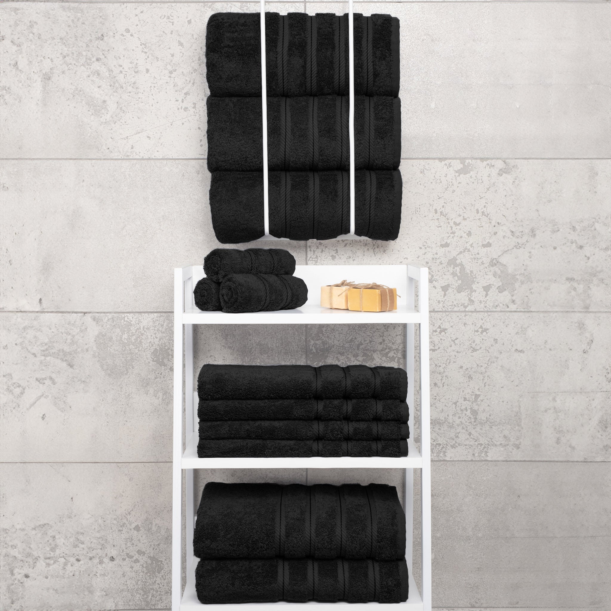 American-softlinen 100% Turkish Cotton 4 Pack Bath Towel Set black-7