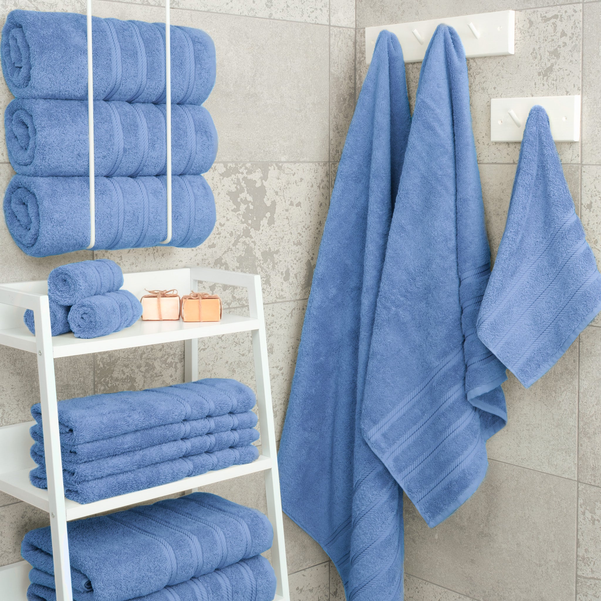 American-softlinen 100% Turkish Cotton 4 Pack Bath Towel Set electric-blue-2