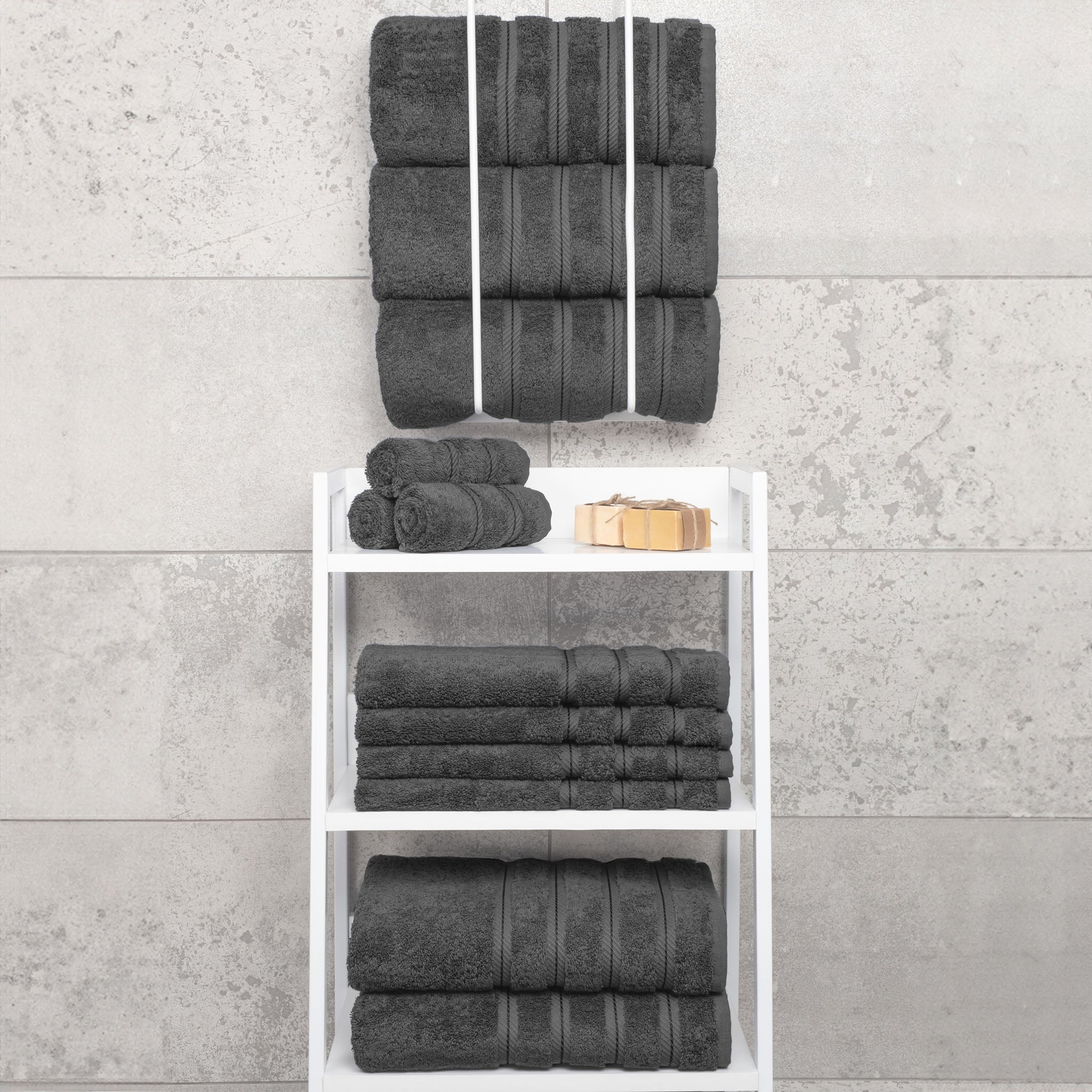 American-softlinen 100% Turkish Cotton 4 Pack Bath Towel Set gray-7