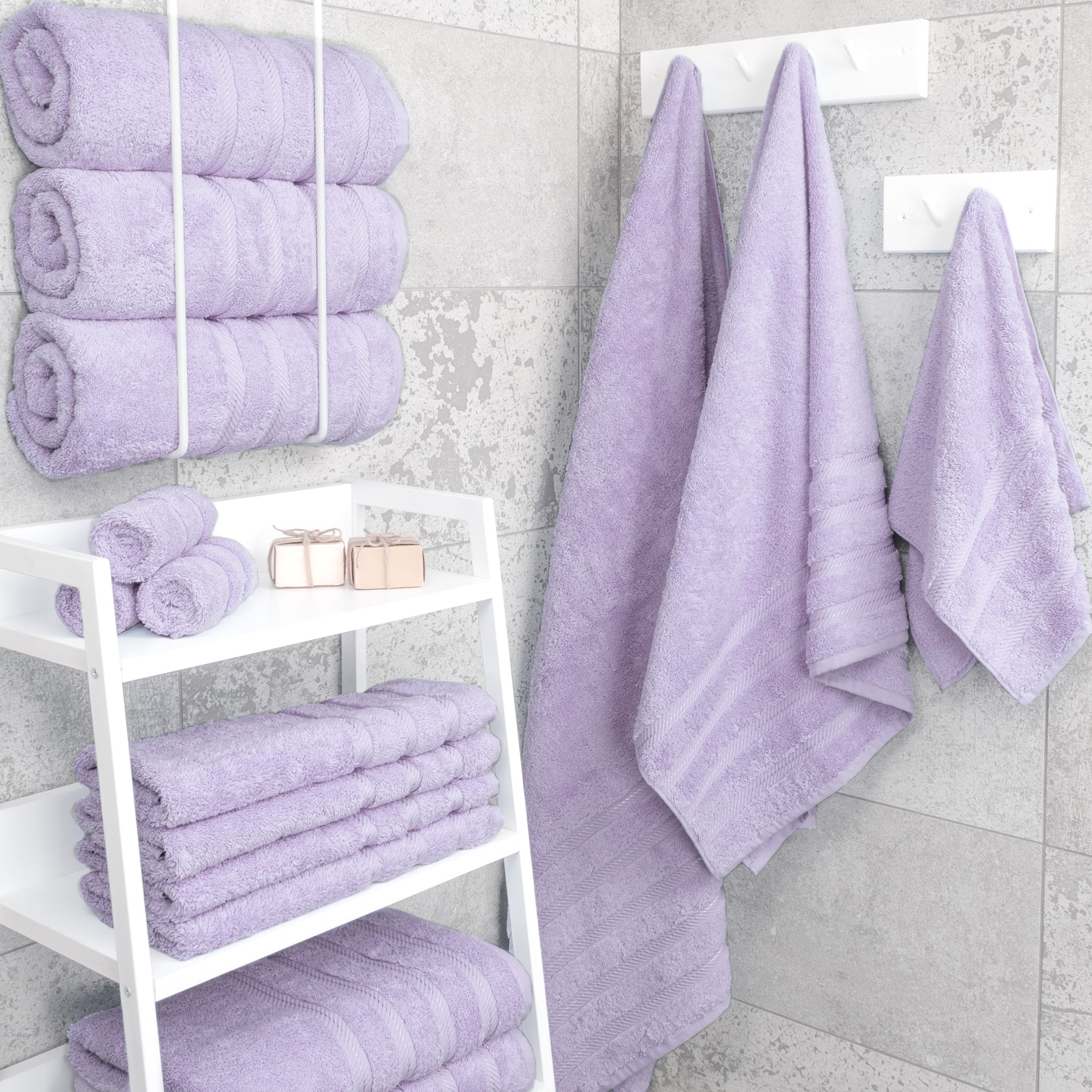 American-softlinen 100% Turkish Cotton 4 Pack Bath Towel Set lilac-2