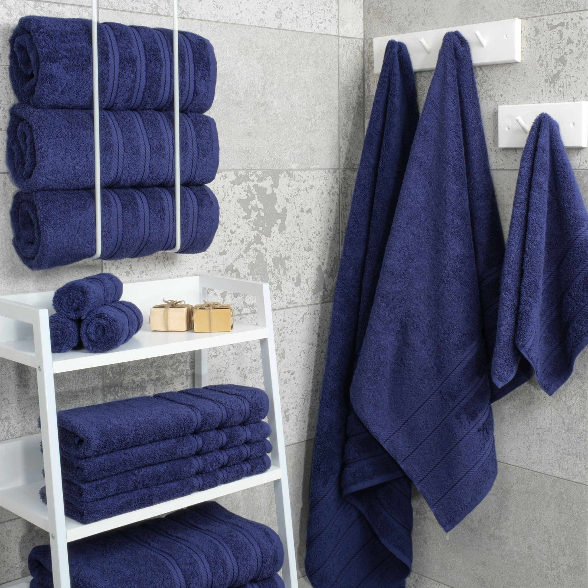 American-softlinen 100% Turkish Cotton 4 Pack Bath Towel Set navy-blue-2