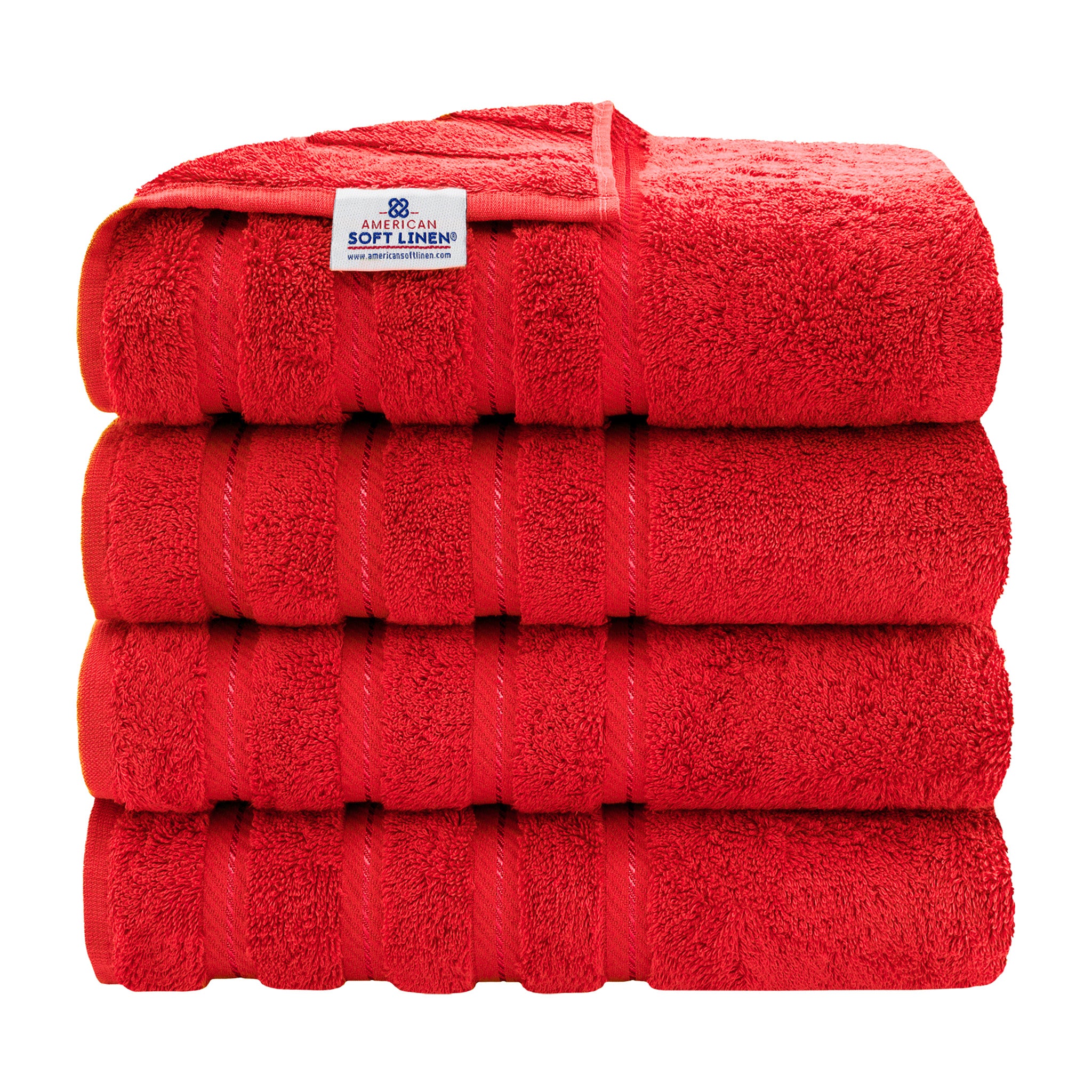 American-softlinen 100% Turkish Cotton 4 Pack Bath Towel Set red-1