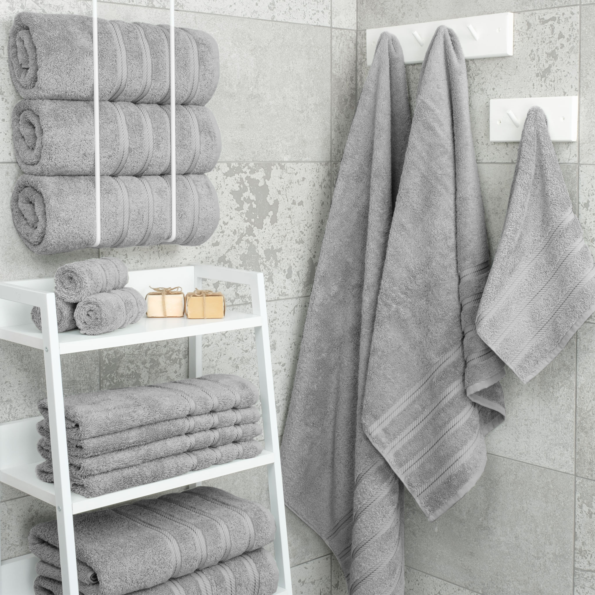 American-softlinen 100% Turkish Cotton 4 Pack Bath Towel Set rockridge-gray-2