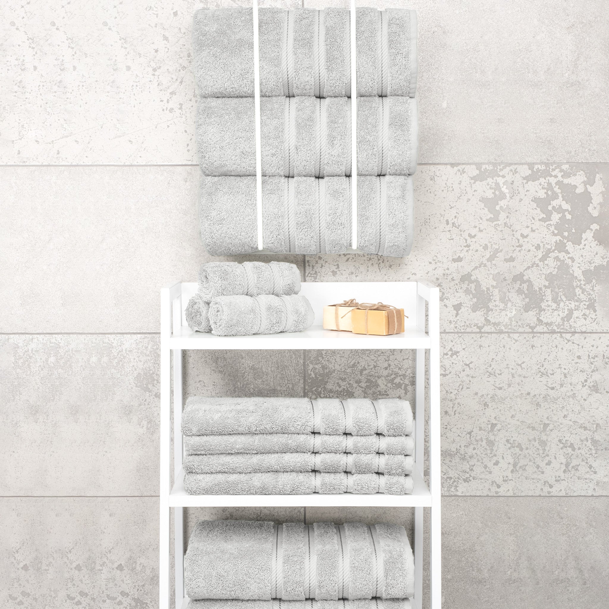 American-softlinen 100% Turkish Cotton 4 Pack Bath Towel Set silver-gray-7