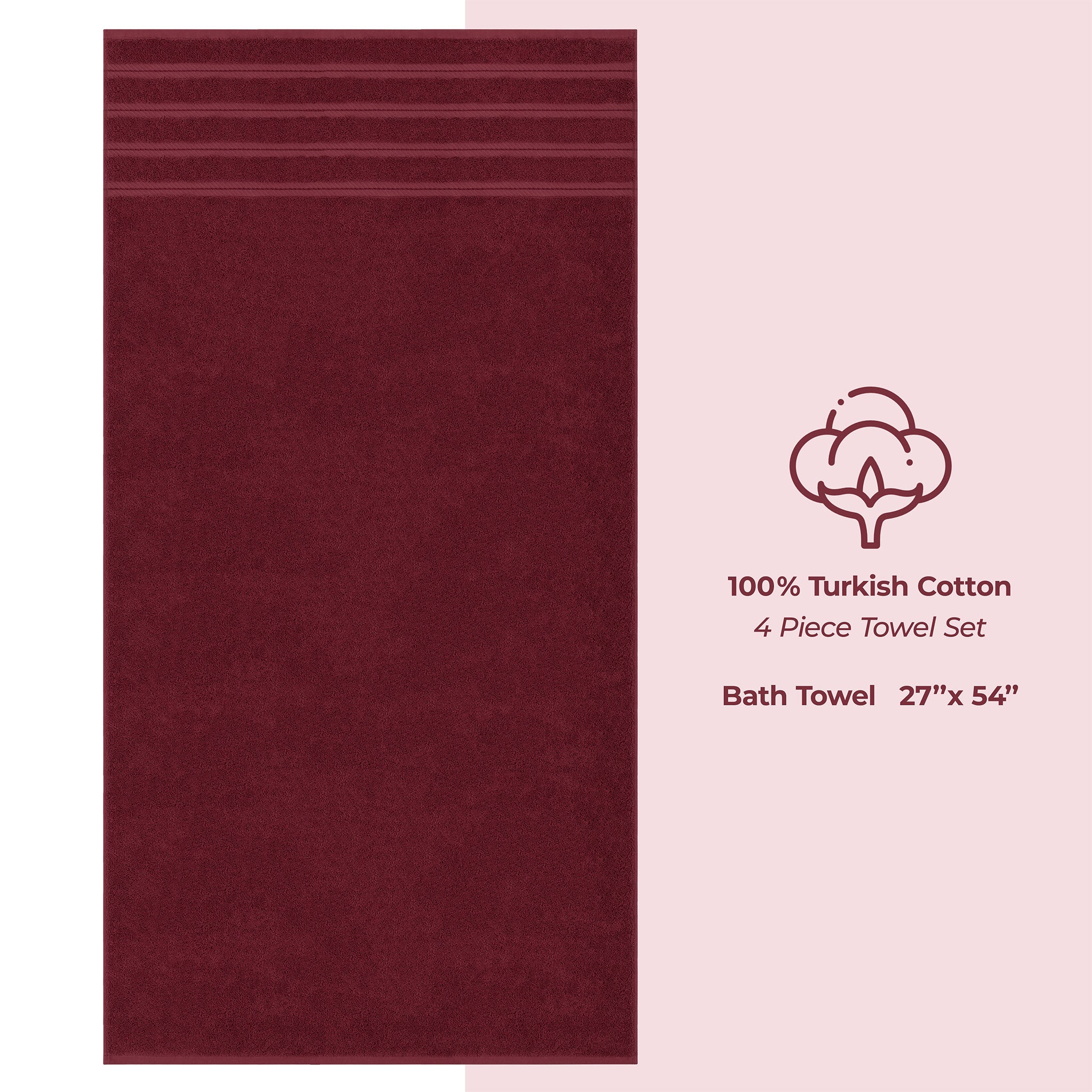American-softlinen 100% Turkish Cotton 4 Pack Bath Towel Set Wholesale bordeaux-red-4