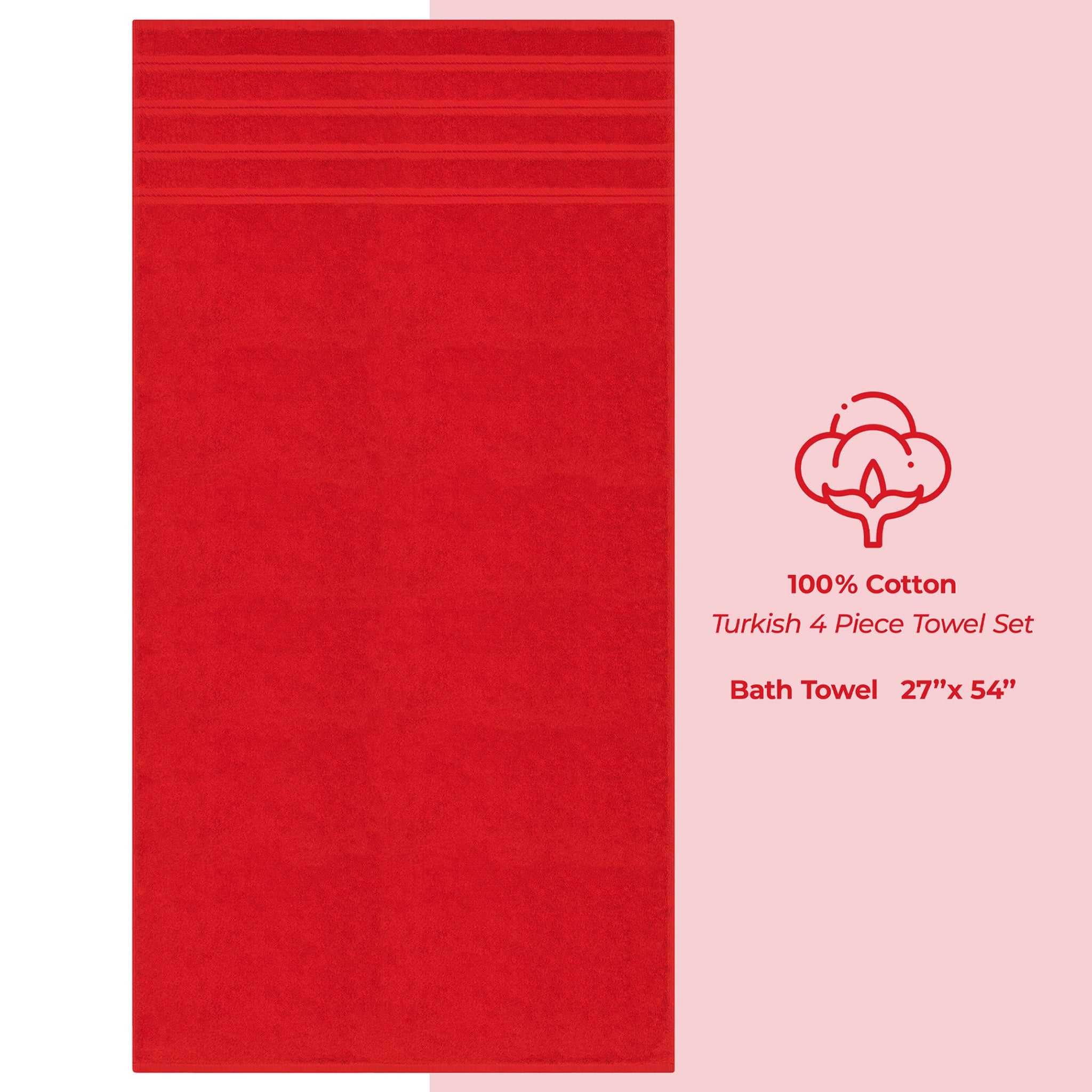 American-softlinen 100% Turkish Cotton 4 Pack Bath Towel Set Wholesale red-4