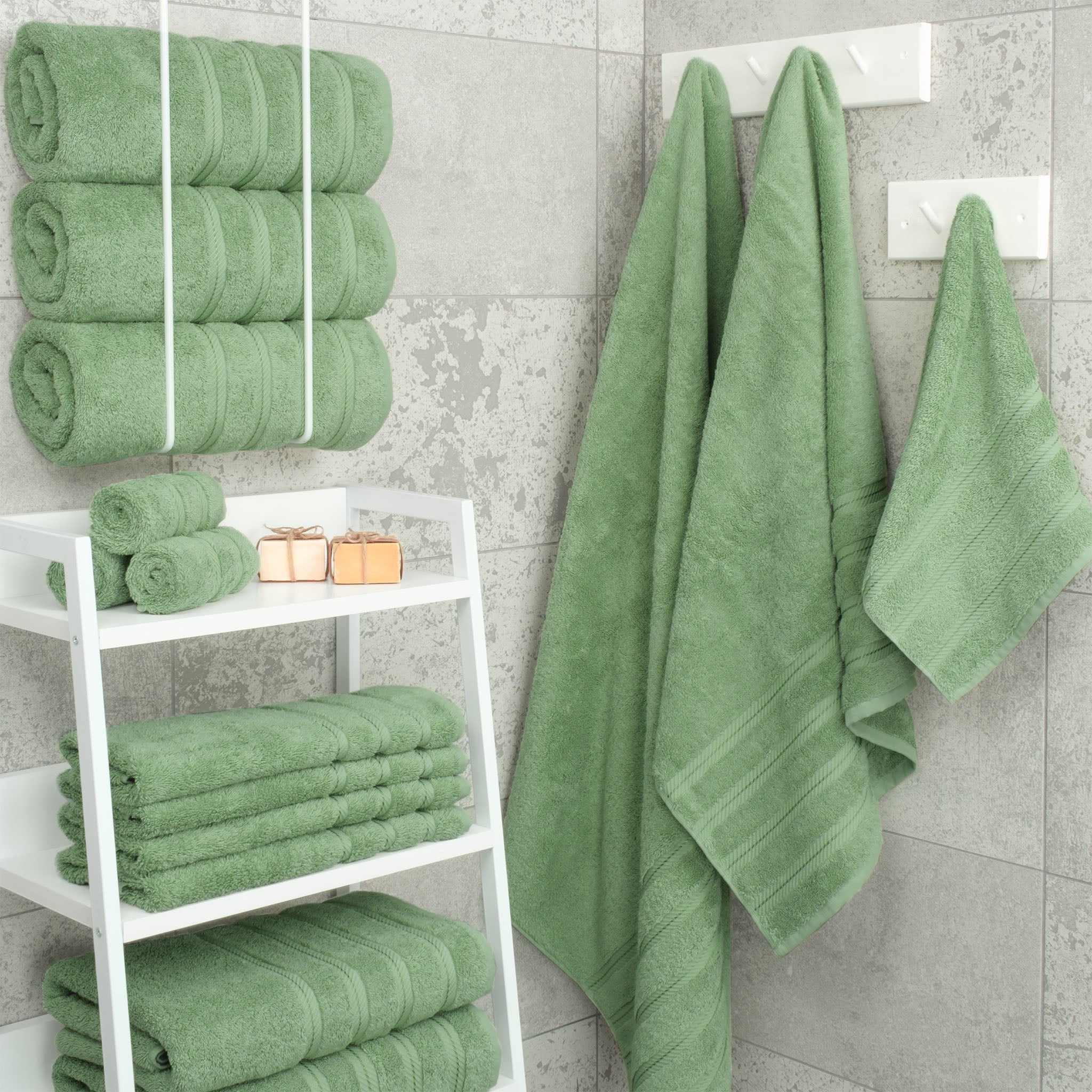 American-softlinen 100% Turkish Cotton 4 Pack Bath Towel Set Wholesale sage-green-2