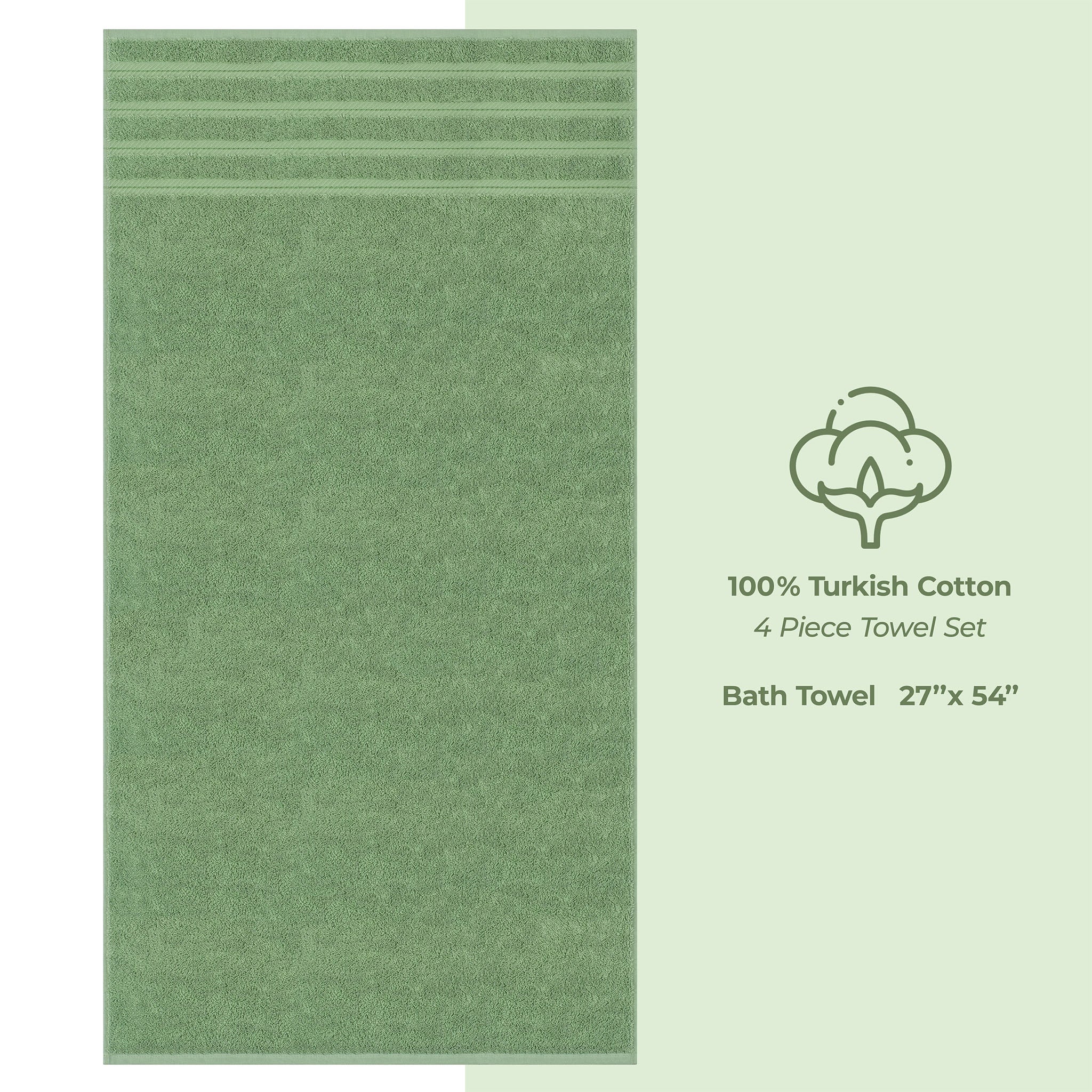 American-softlinen 100% Turkish Cotton 4 Pack Bath Towel Set Wholesale sage-green-4