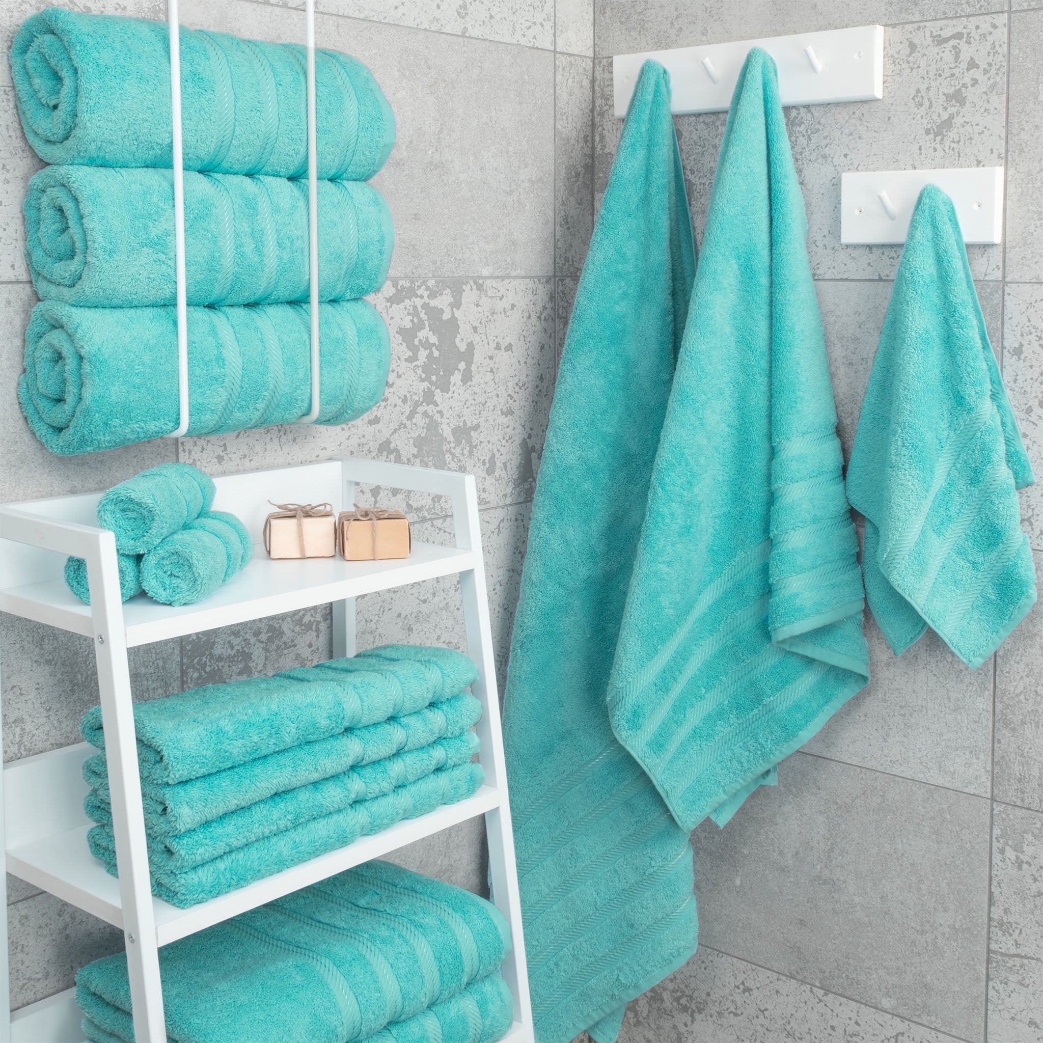 American-softlinen 100% Turkish Cotton 4 Pack Bath Towel Set Wholesale turquoise-blue-2