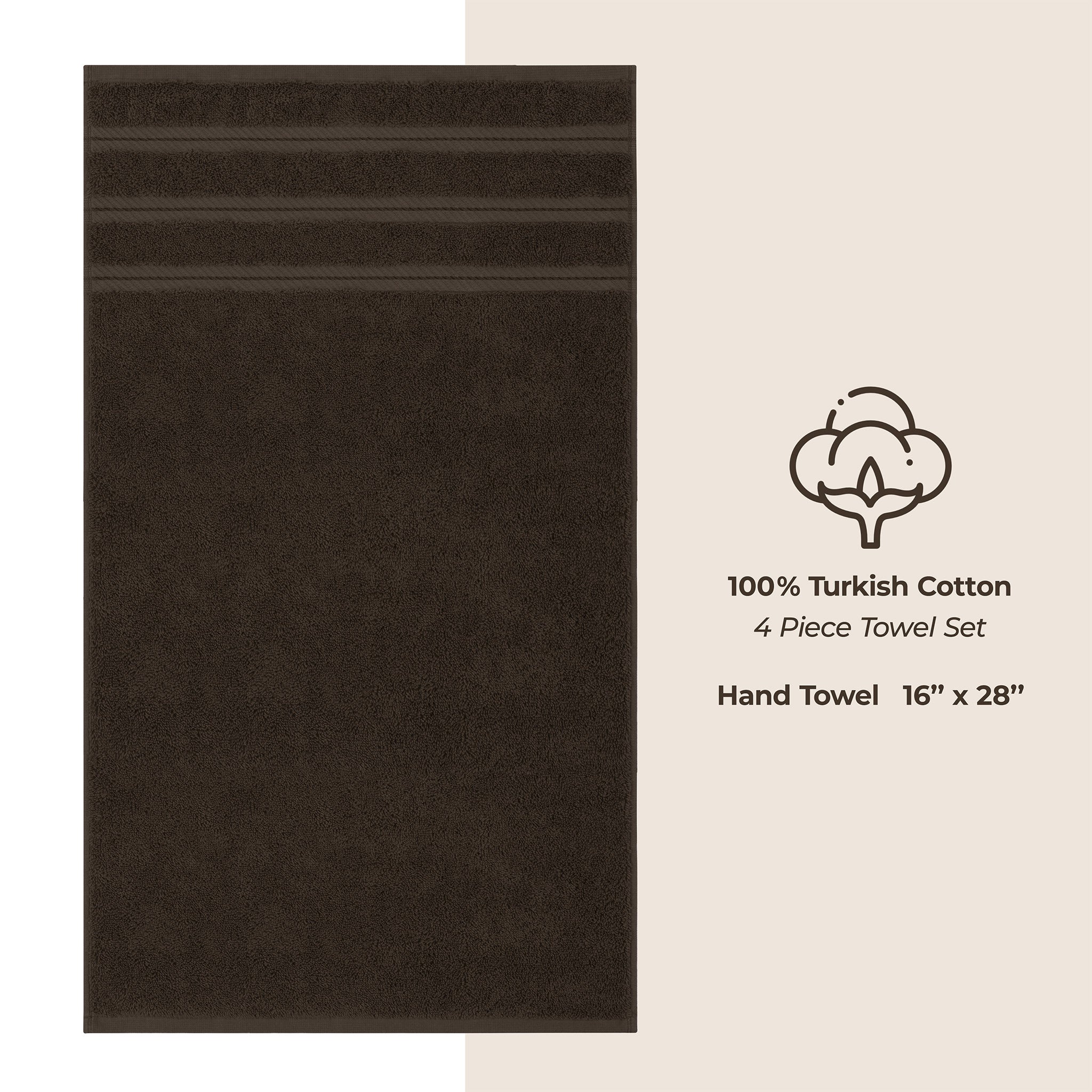 American-softlinen 100% Turkish Cotton 4 Pack Hand Towel Set Wholesale chocolate-brown-4
