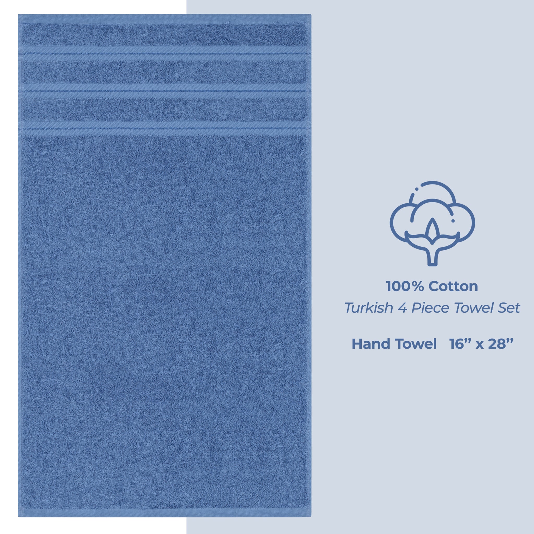 American-softlinen 100% Turkish Cotton 4 Pack Hand Towel Set Wholesale electric-blue-4