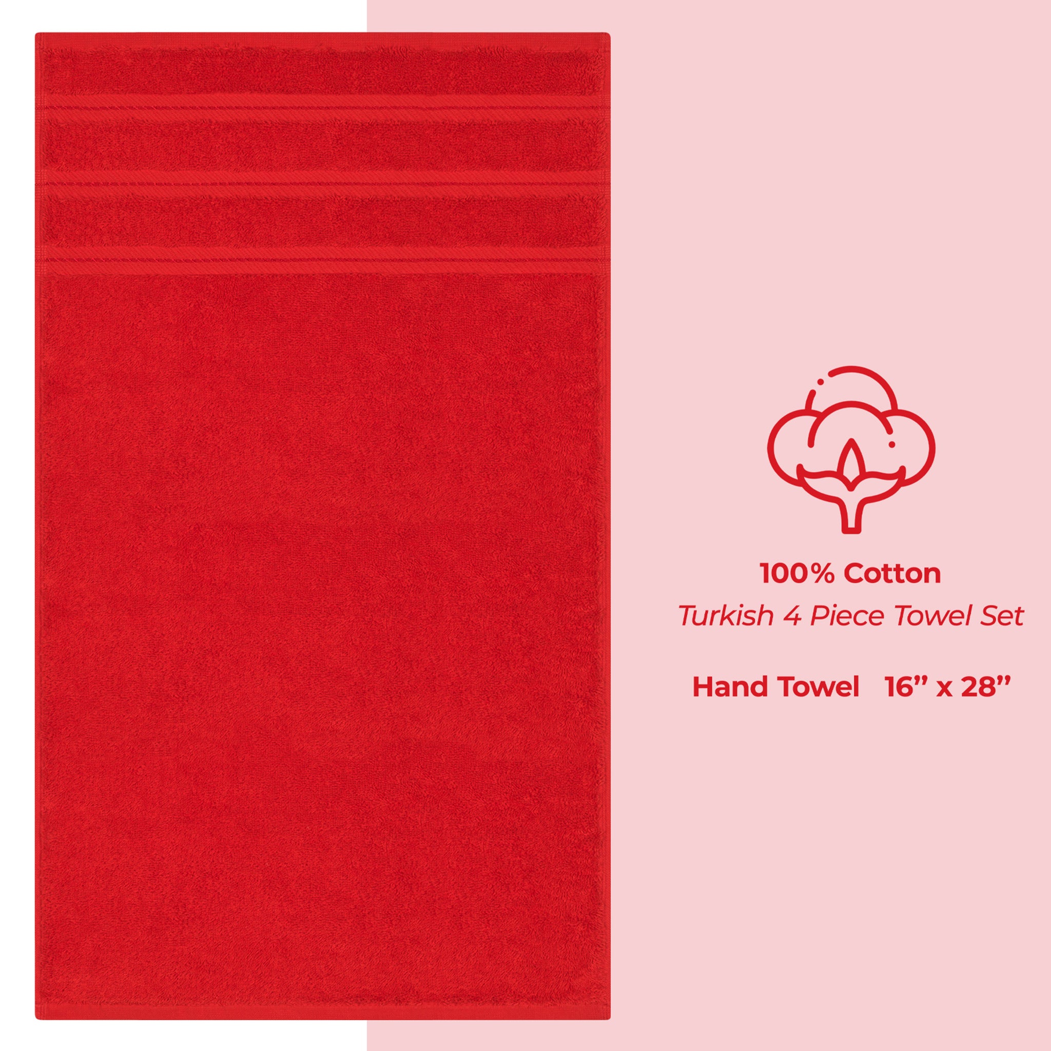 American-softlinen 100% Turkish Cotton 4 Pack Hand Towel Set Wholesale red-4