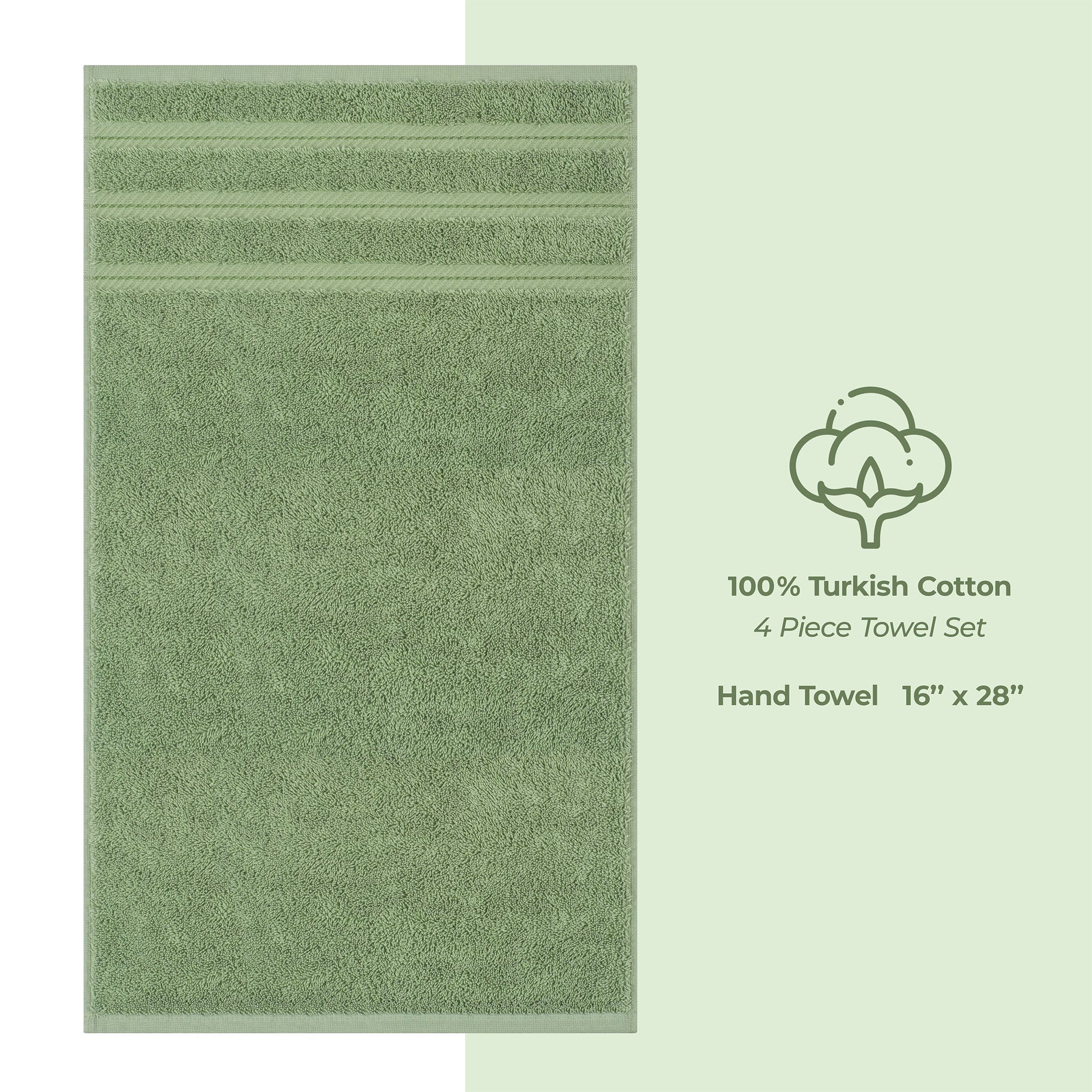 American-softlinen 100% Turkish Cotton 4 Pack Hand Towel Set Wholesale sage-green-4