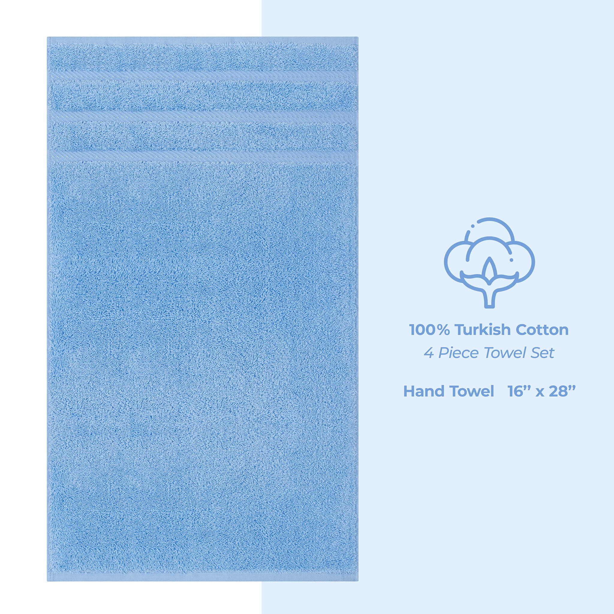 American-softlinen 100% Turkish Cotton 4 Pack Hand Towel Set Wholesale sky-blue-4